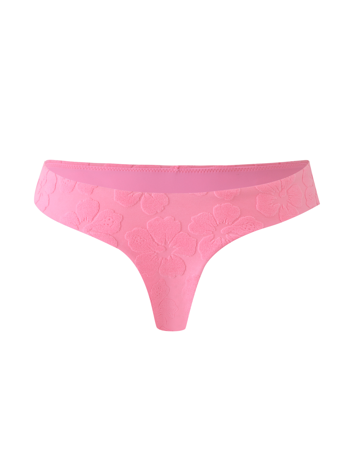 The FIORA BIKINI BOTTOM - BABY PINK by TIGERMIST features a delicate floral lace pattern and is shown against a light pink background.