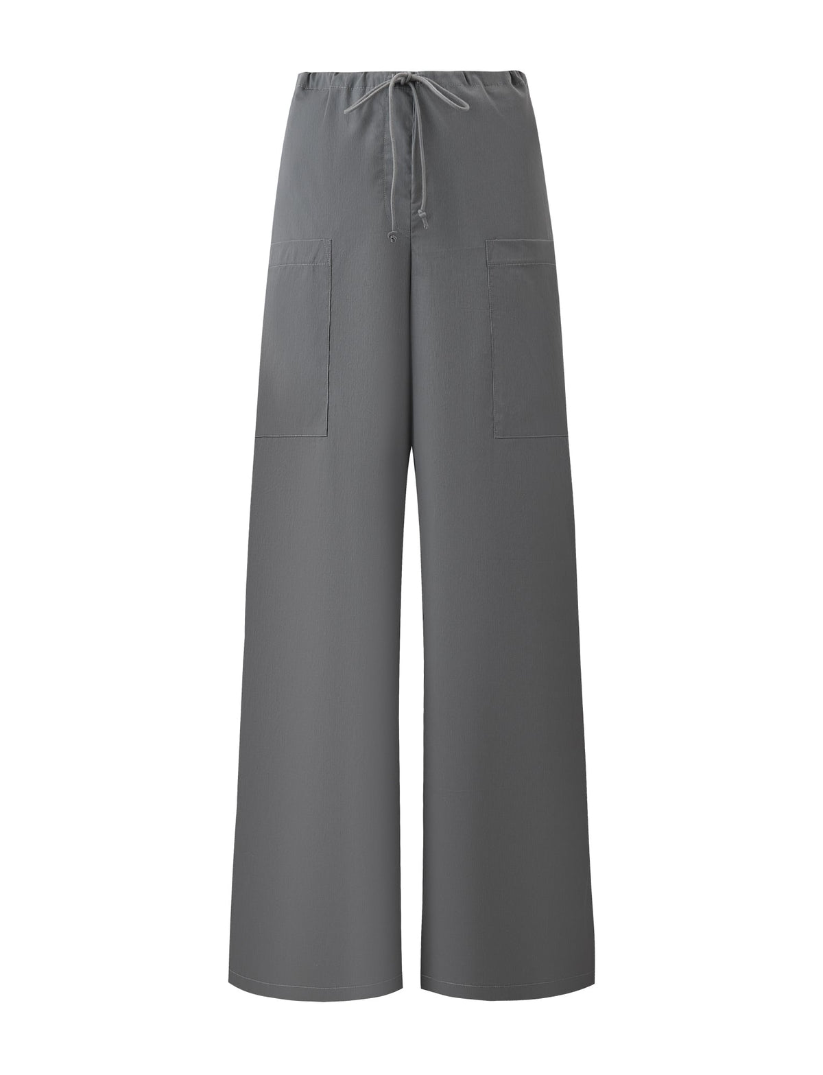The TYSHA PANT - CHARCOAL by TIGERMIST features a wide-leg, relaxed fit with a drawstring waist and two large front patch pockets, shown against a plain white background.