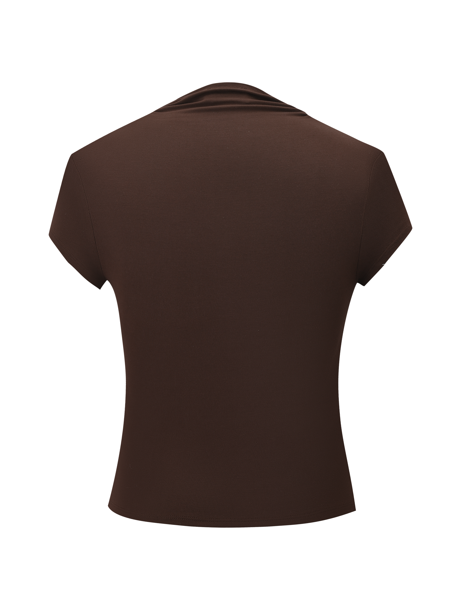 The LUNARA TOP - CHOCOLATE by TIGERMIST is a fitted, short-sleeve top in chocolate brown, shown from the back against a white background.