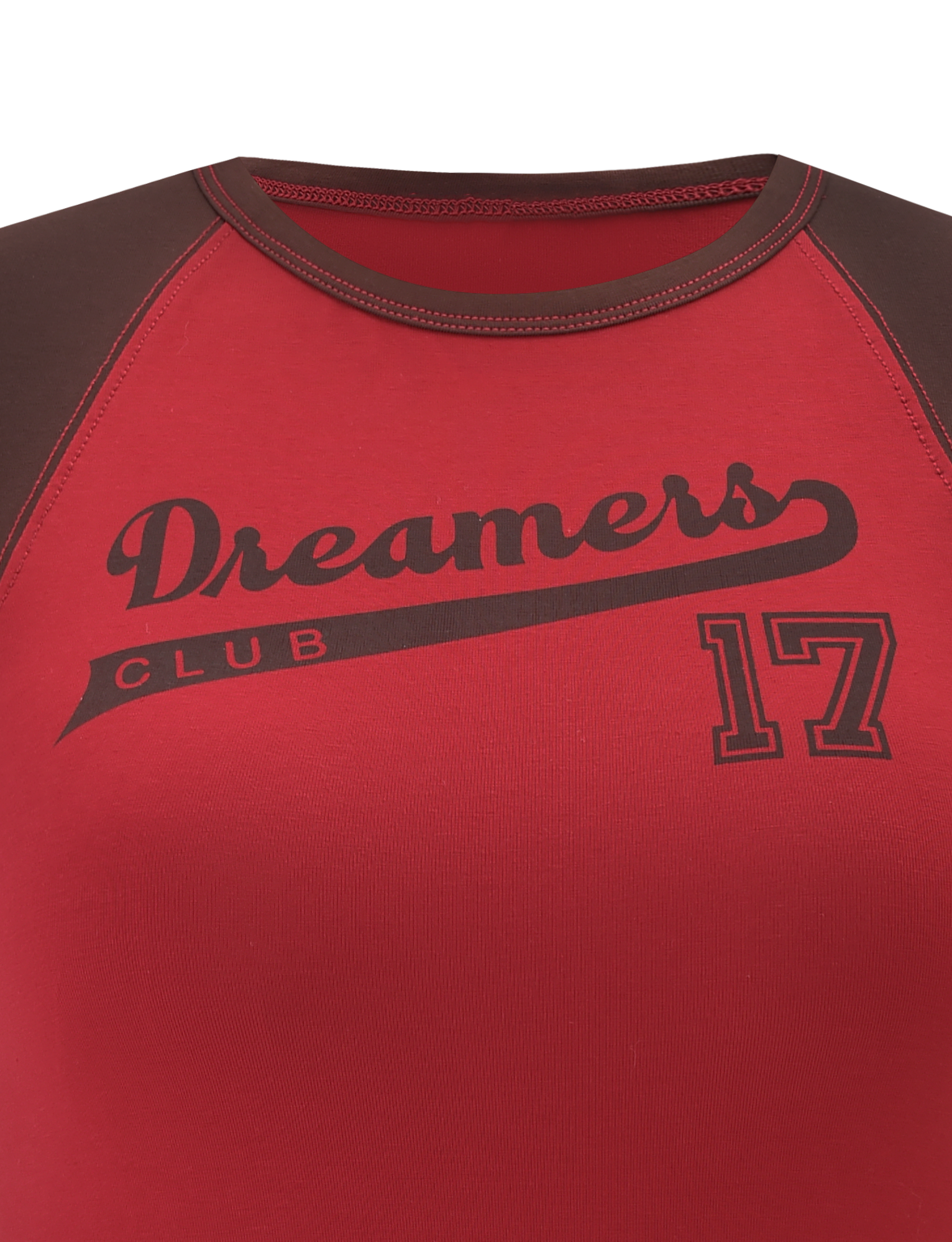 The TIGERMIST FIERA TEE - RED is a red baseball tee with dark brown sleeves, featuring "Dreamers Club" and the number "17" in dark brown on the front.