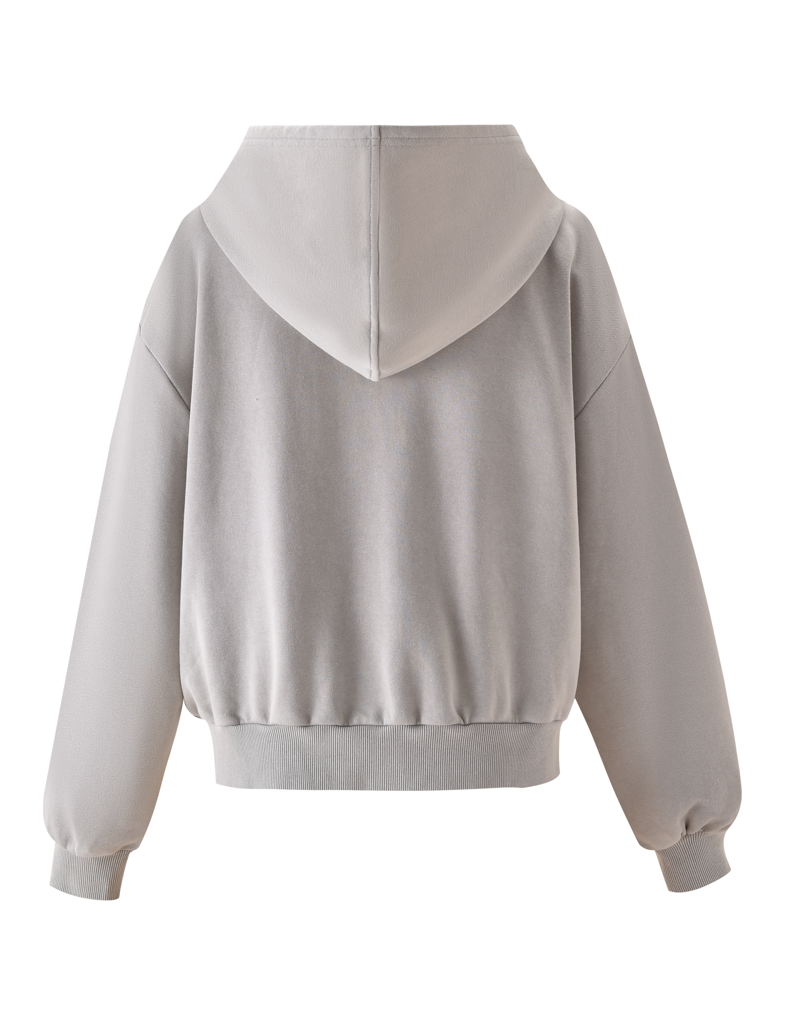 Back view of the TIGERMIST PAYTON HOODIE in Stone—a lightweight terry hoodie with long sleeves, ribbed cuffs, and waistband—shown against a white background.