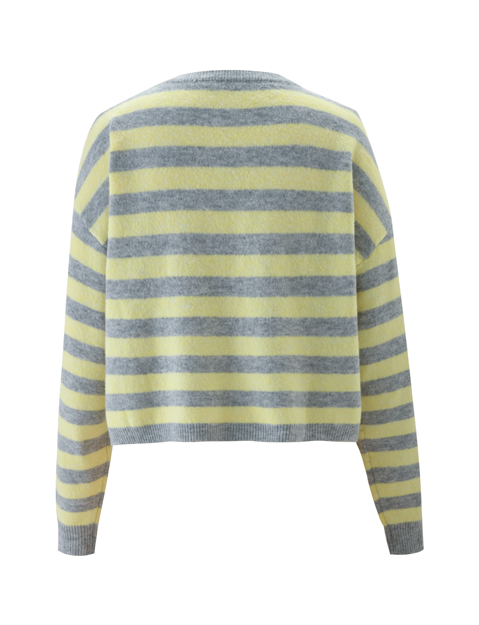 The KOA JUMPER by TIGERMIST features an oversized fit with horizontal yellow and grey stripes, shown from the back against a plain white background.
