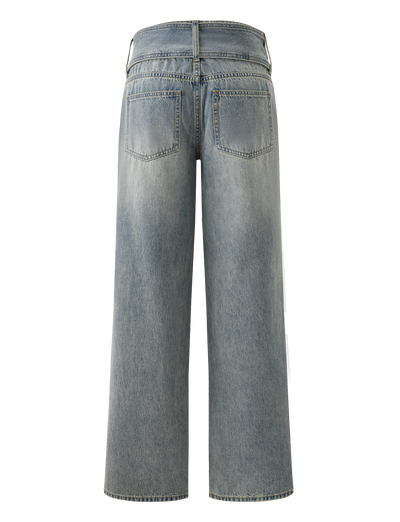 Back view of the TIGERMIST REEF JEAN - LIGHTWASH: wide-leg, cropped boyfriend jeans in vintage wash with two back pockets, belt loops, and visible stitching, shown on a plain white background.