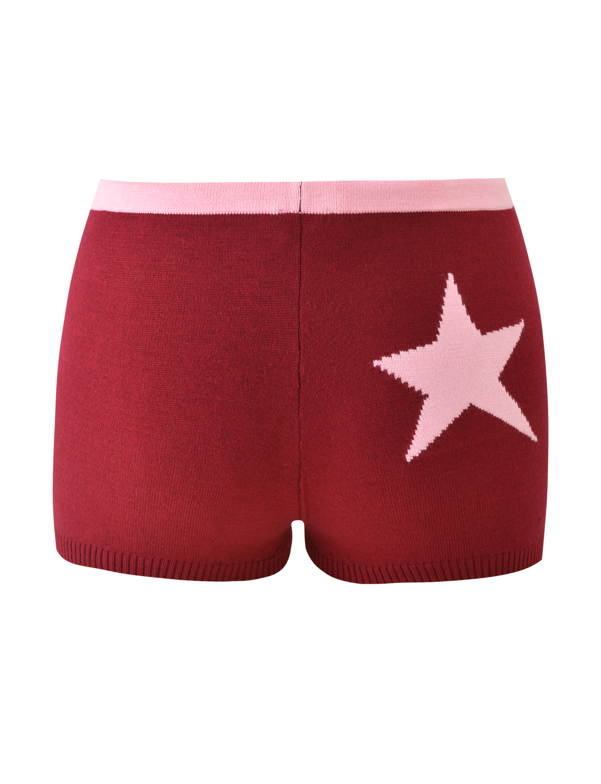 The ROUX SHORT - RED by TIGERMIST features a pink drawstring waist and a bold asymmetrical star graphic on the right back, shown against a plain white background.