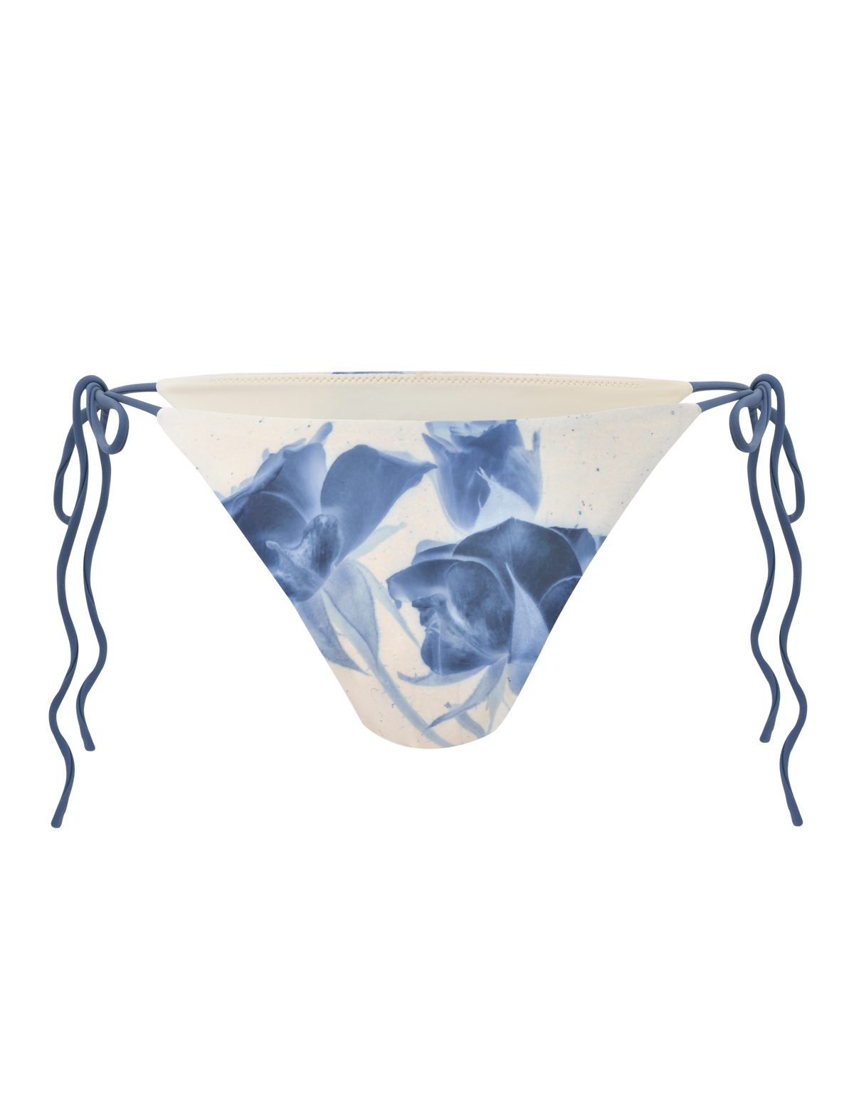 The CYLAS BIKINI BOTTOM by TIGERMIST features an indigo floral rose print in a monochrome design on a white background.