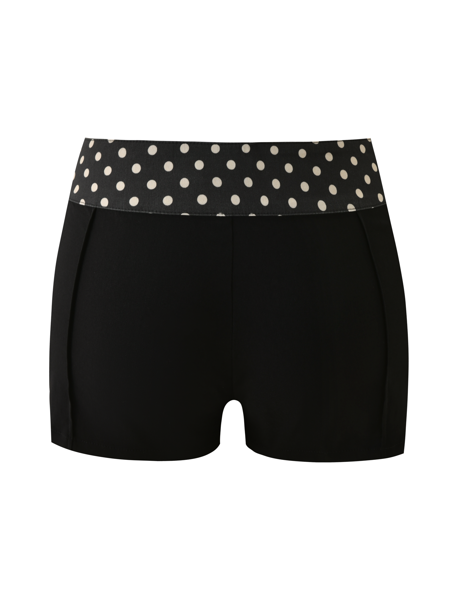 The TIGERMIST KITTIE 2.0 SHORT - BLACK features a soft Kittie fabric and a wide polka dot waistband, showcased on a plain white background.