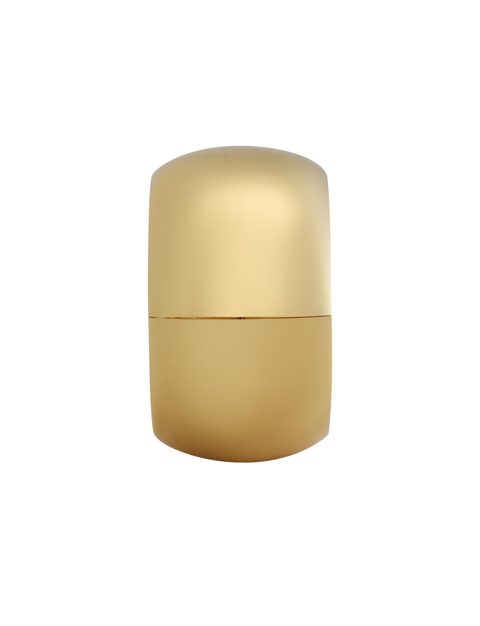 The MIRAH CHUNKY BANGLE - GOLD by TIGERMIST is a minimalist, smooth, gold-toned cylindrical accessory with a rounded top, reminiscent of a chunky bracelet, shown against a gradient background.