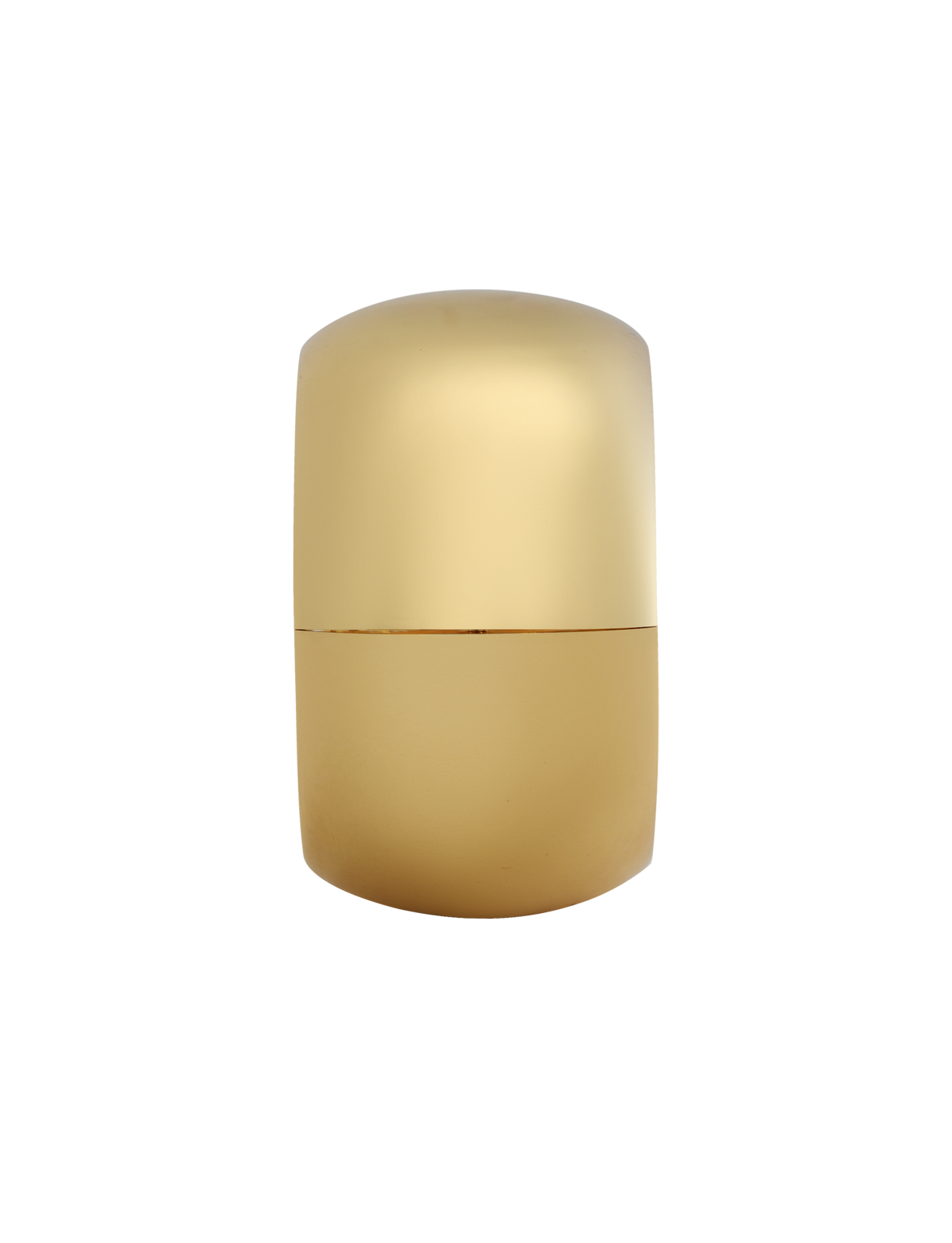 The MIRAH CHUNKY BANGLE - GOLD by TIGERMIST is a minimalist, smooth, gold-toned cylindrical accessory with a rounded top, reminiscent of a chunky bracelet, shown against a gradient background.
