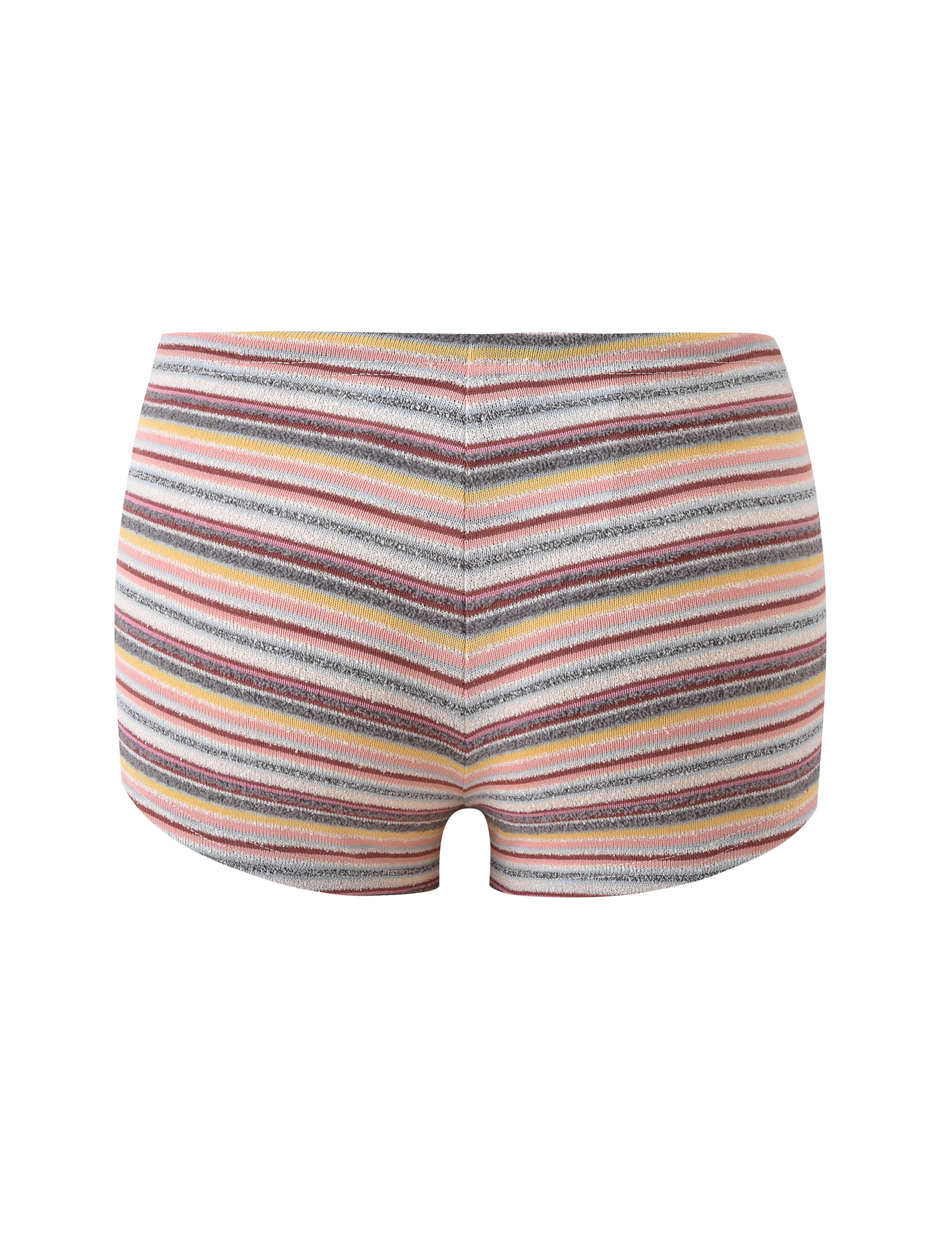 The TIGERMIST DILLON SHORT - MULTISTRIPE features comfy everyday wear with pink, orange, yellow, gray, and white horizontal and diagonal stripes on a plain background, plus a drawstring waistband for the perfect fit.