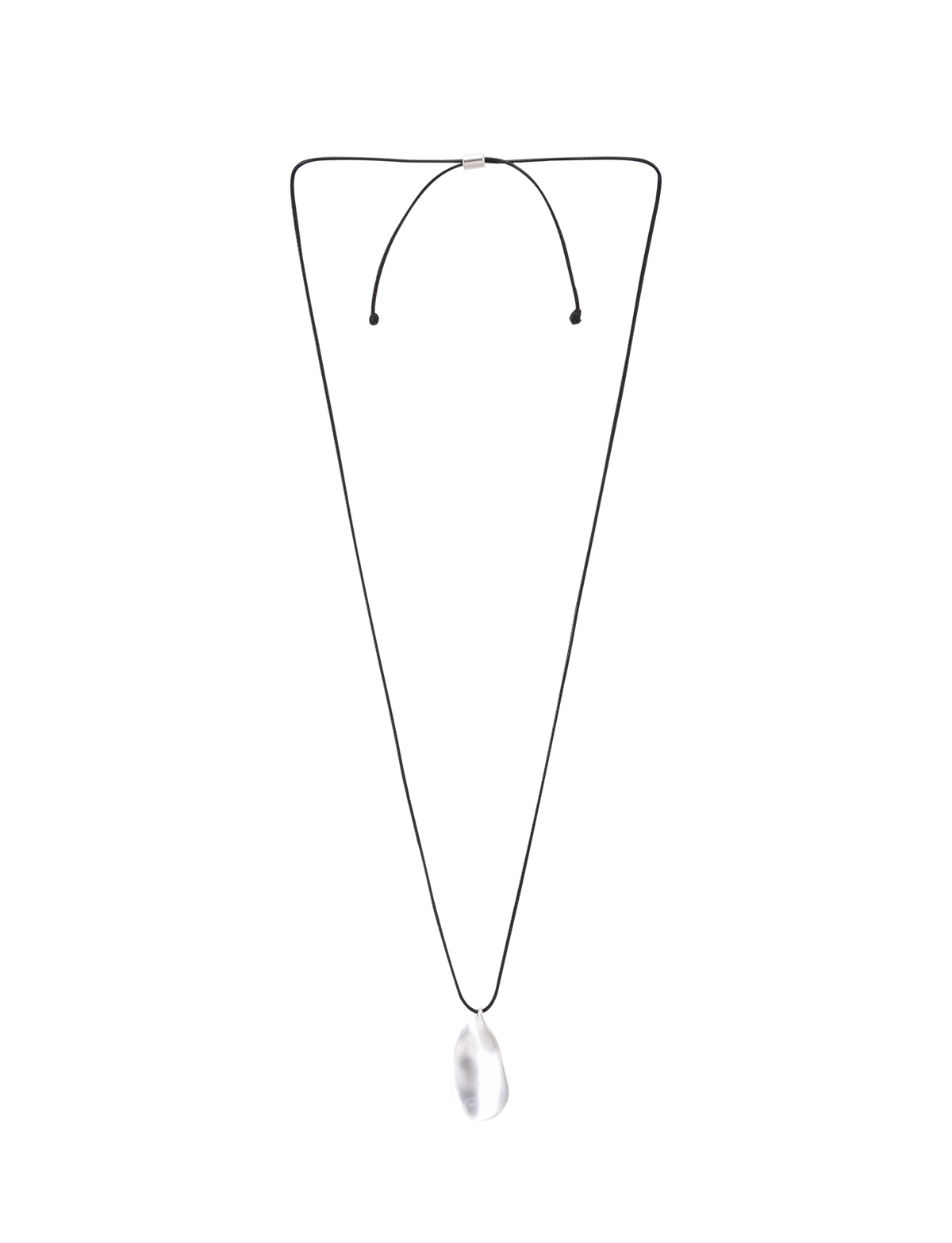 The TIGERMIST ERRIS PENDANT NECKLACE - CREAM features a minimalist design with an adjustable long black cord and a clear teardrop pendant, shown on a plain white background.