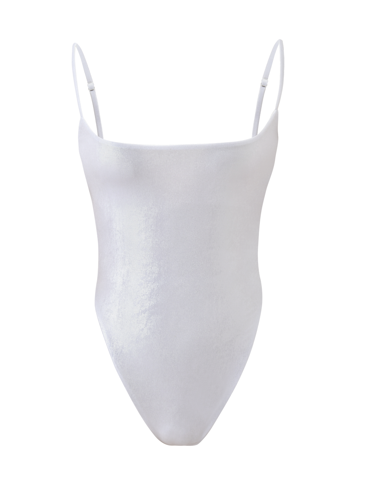 The TIGERMIST MINERVA BODYSUIT - PEARL is a white, sleeveless one-piece with thin adjustable spaghetti straps, shown against a plain white background.