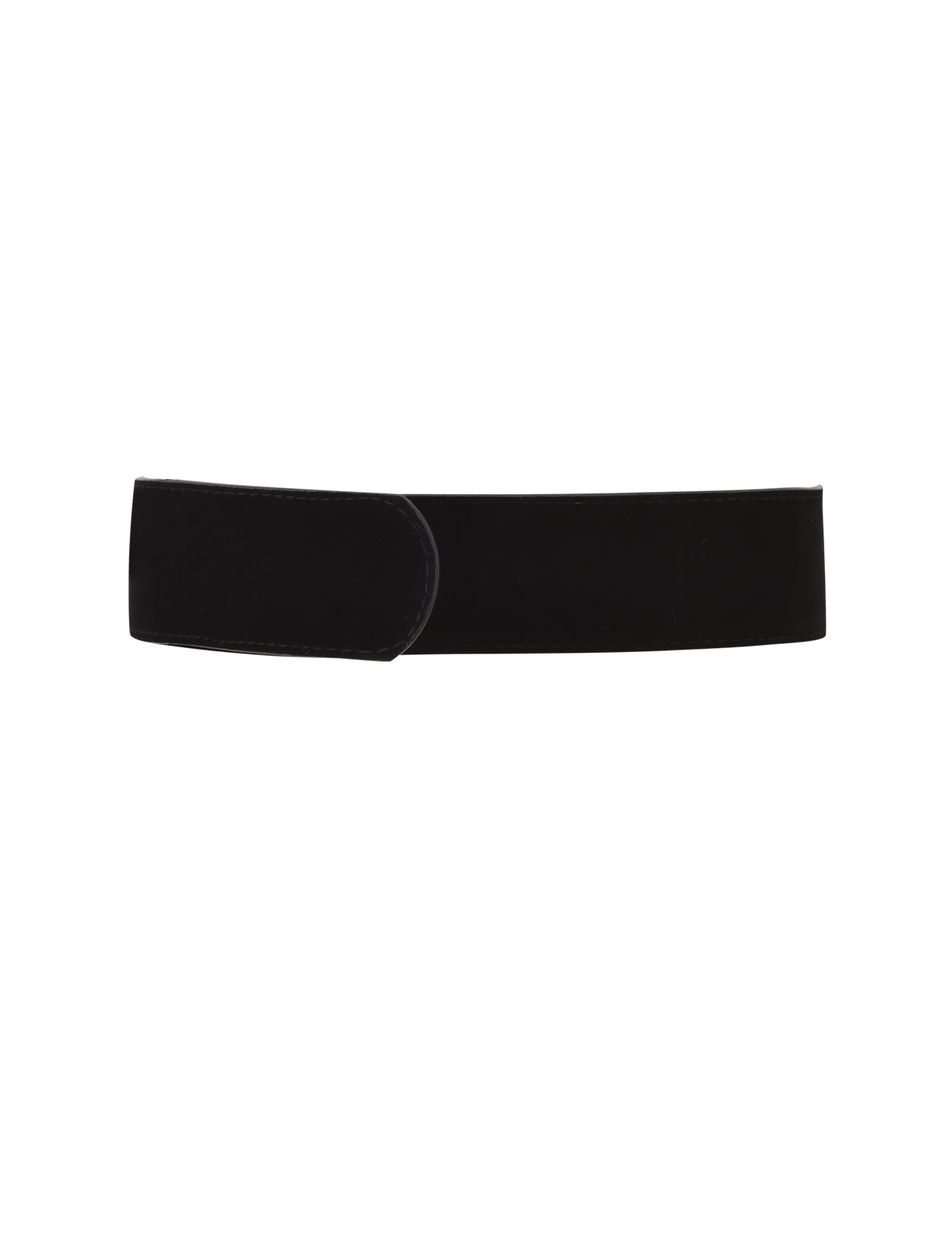 The SANDY BELT - BLACK by TIGERMIST is a black velvet belt with a wide, simple design and an oversized gold buckle with a rounded, overlapping end, shown on a plain white background.