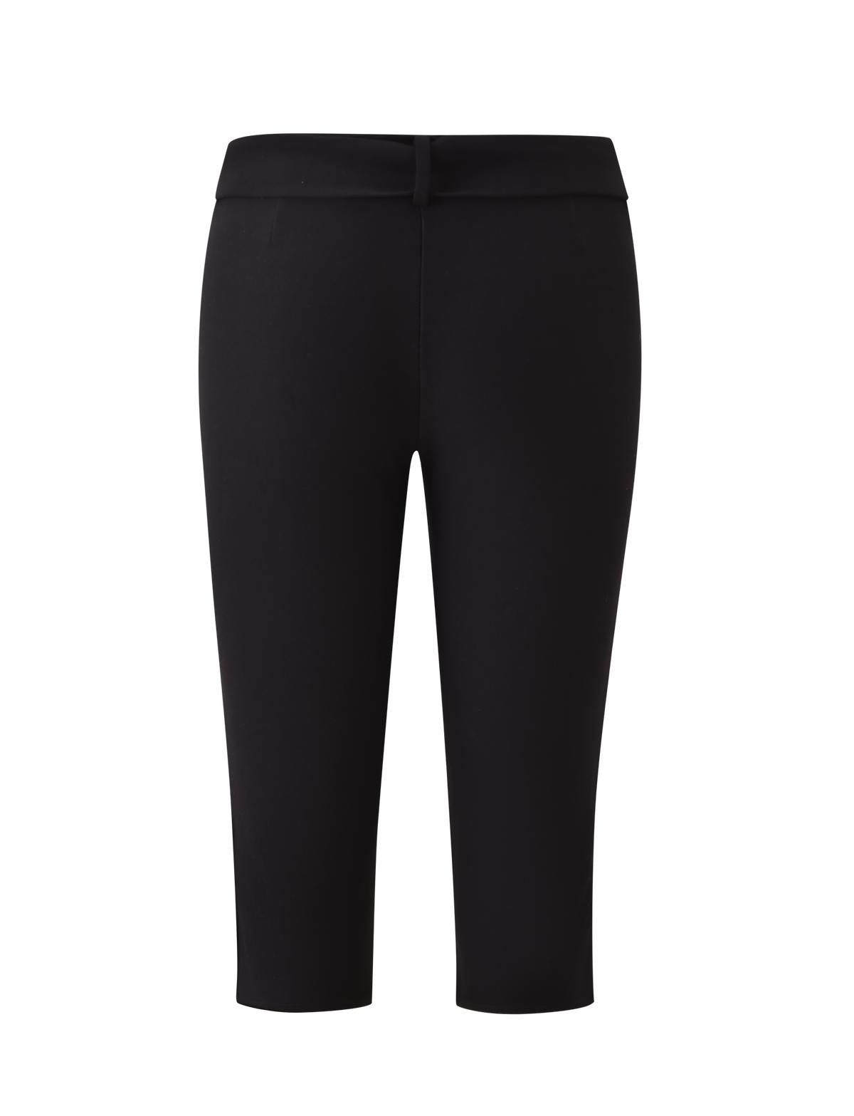 The TIGERMIST PILAR CAPRI - BLACK features a fitted design, mid-rise waist, straight legs, belt loops, and a removable waist tie, shown against a white background.
