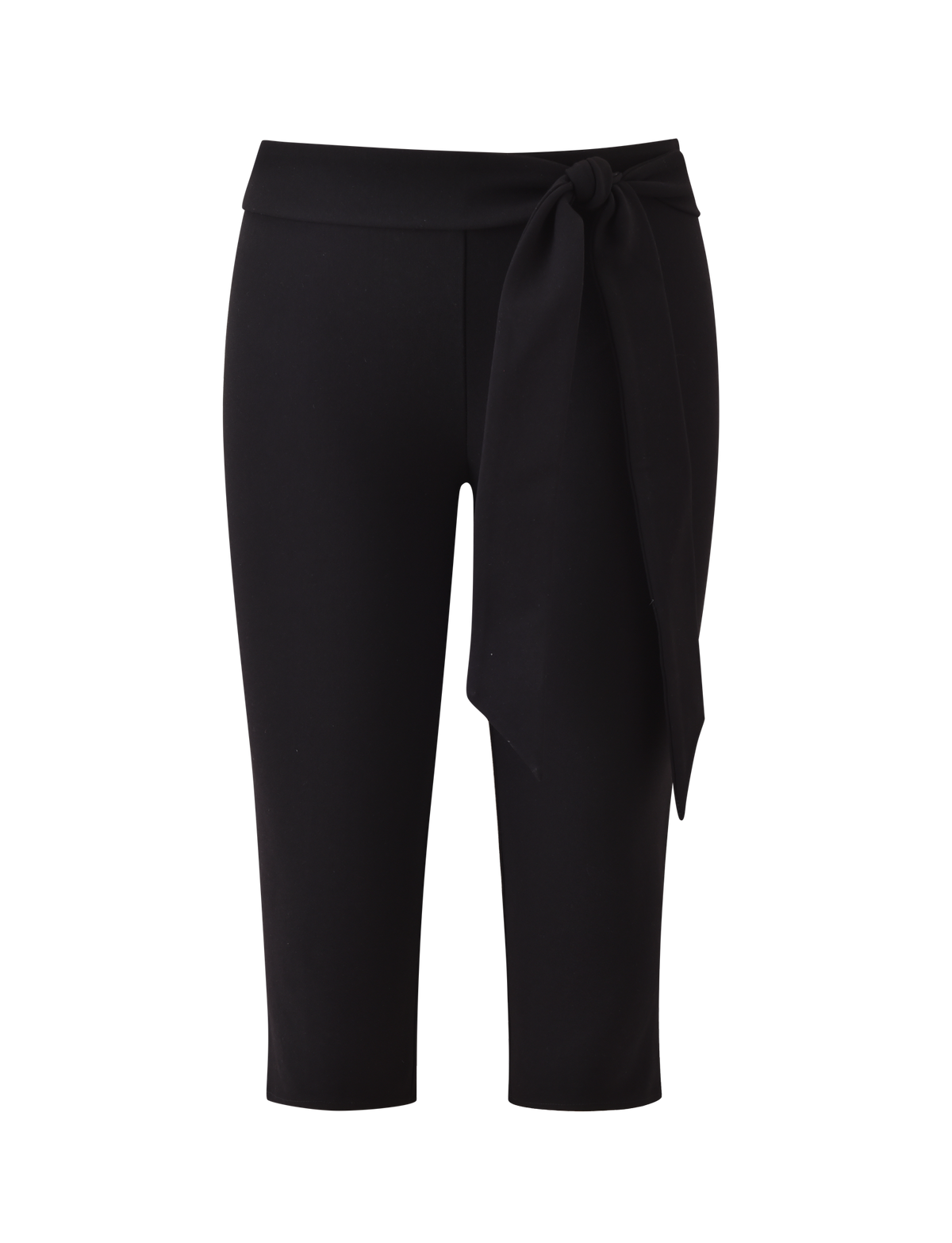 The TIGERMIST PILAR CAPRI - BLACK features a mid-rise waist and a removable side-knotted waist tie, displayed against a plain white background.