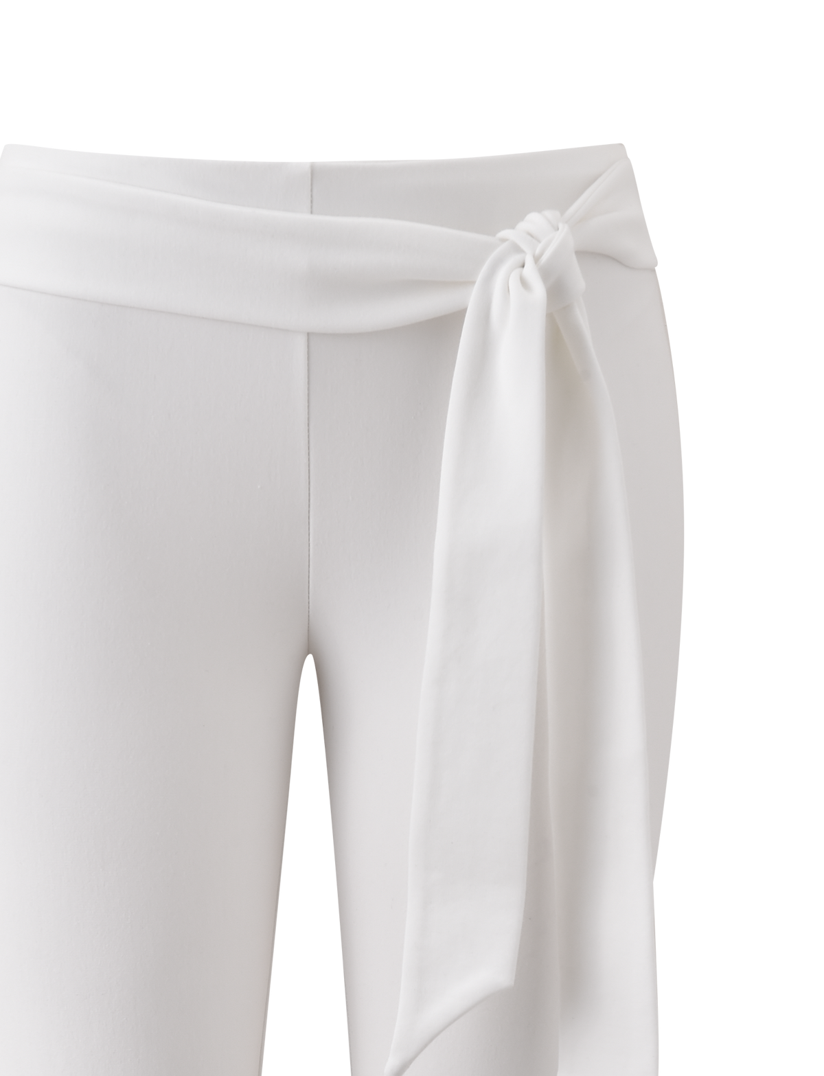 The PILAR CAPRI - WHITE by TIGERMIST features a mid-rise waist and removable tie styled in a chic knot. Shown on a plain white background.