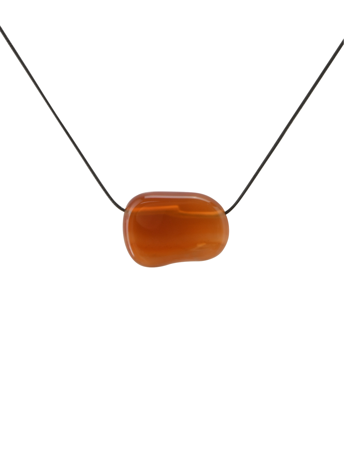 The TIGERMIST ALILAH NECKLACE - AMBER features a smooth, oval-shaped amber pendant on a thin black cord, shown against a plain white background.