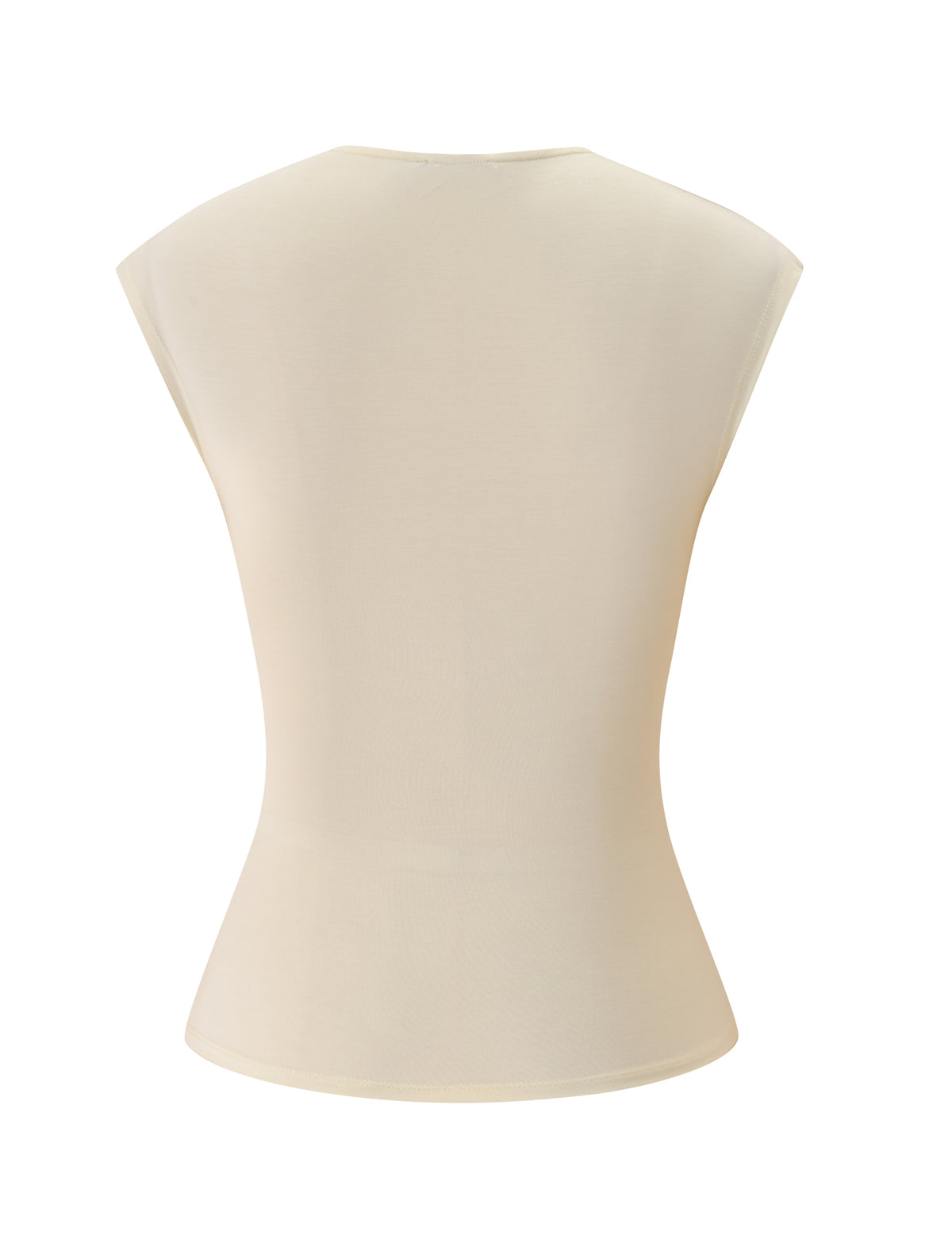 Back view of the TIGERMIST REYA TOP in cream—a sleeveless, fitted buttery jersey top with a round neckline—displayed against a white background.