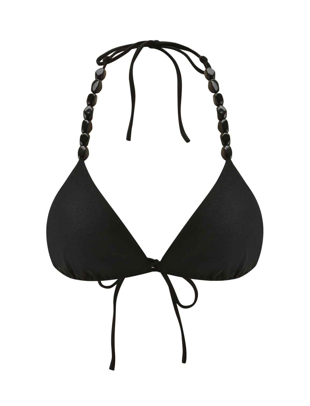 DARRYN BIKINI TOP - BLACK, a black triangle bikini top with adjustable beaded halter straps.
