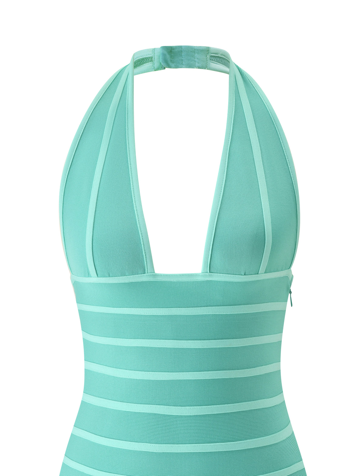 TIGERMIST BRIGIT BANDAGE MINI DRESS in teal—a chic mini dress with a figure-hugging silhouette, perfect for stylish summer occasions. Shown against a white background, this dress is an effortless choice to elevate your beach club look.