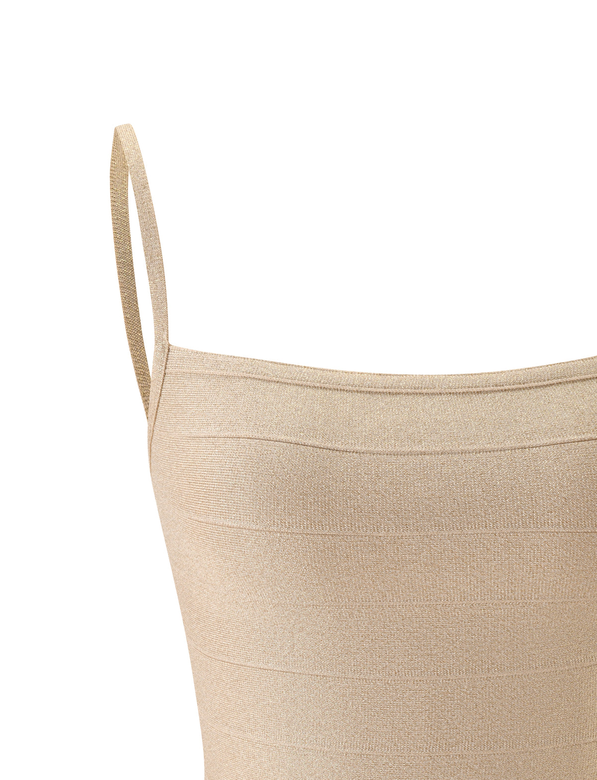 A gold sparkle MIDORI BANDAGE TOP featuring a bandage-style camisole design with thin shoulder straps and a square neckline.