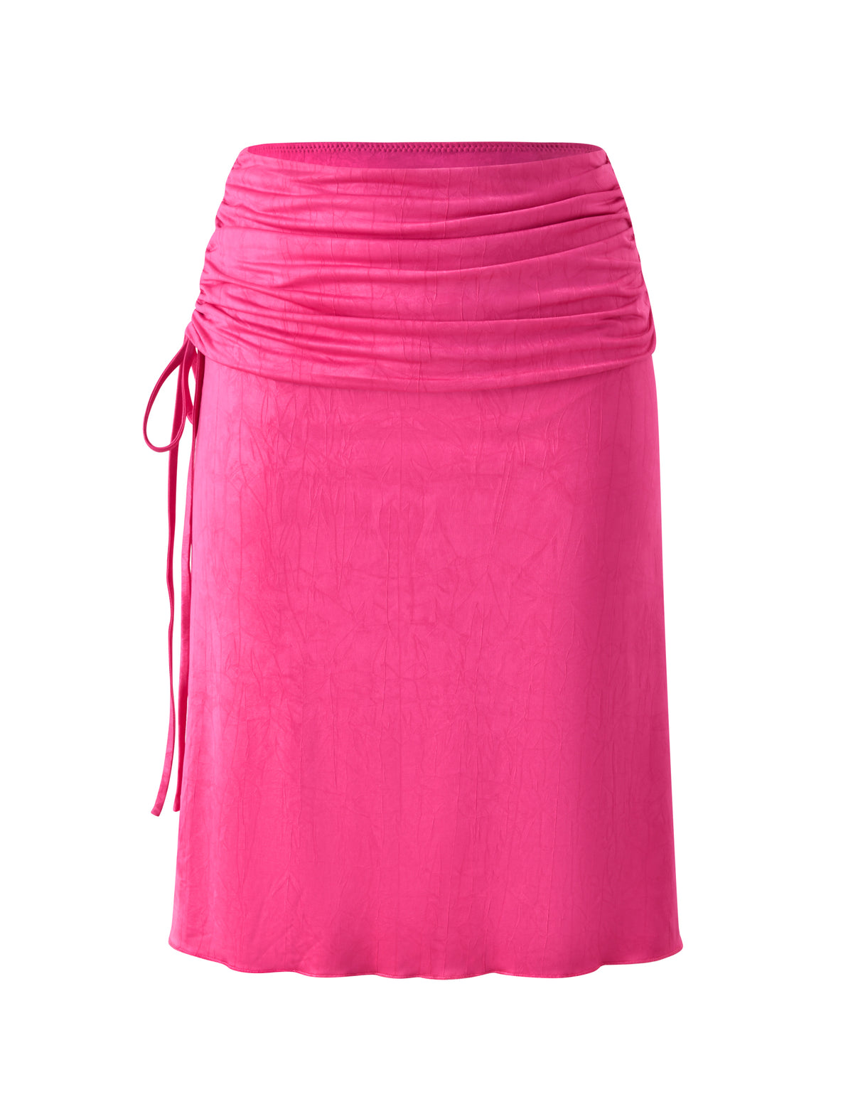 Textured fuchsia LORELAI MIDI SKIRT - FUCHSIA with a gathered waistband and a decorative side tie.