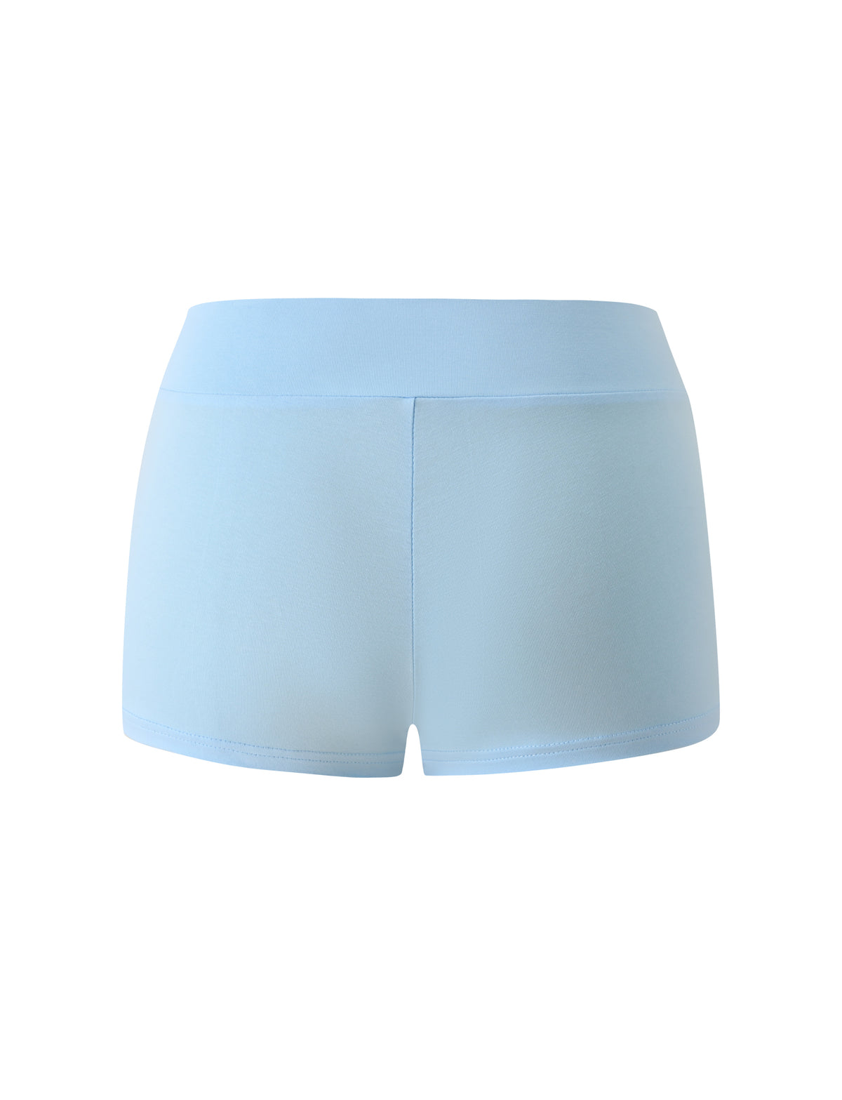 Back view of baby blue NIKOLETTE MICRO SHORT - BABY BLUE, styled as a studded mini skirt.