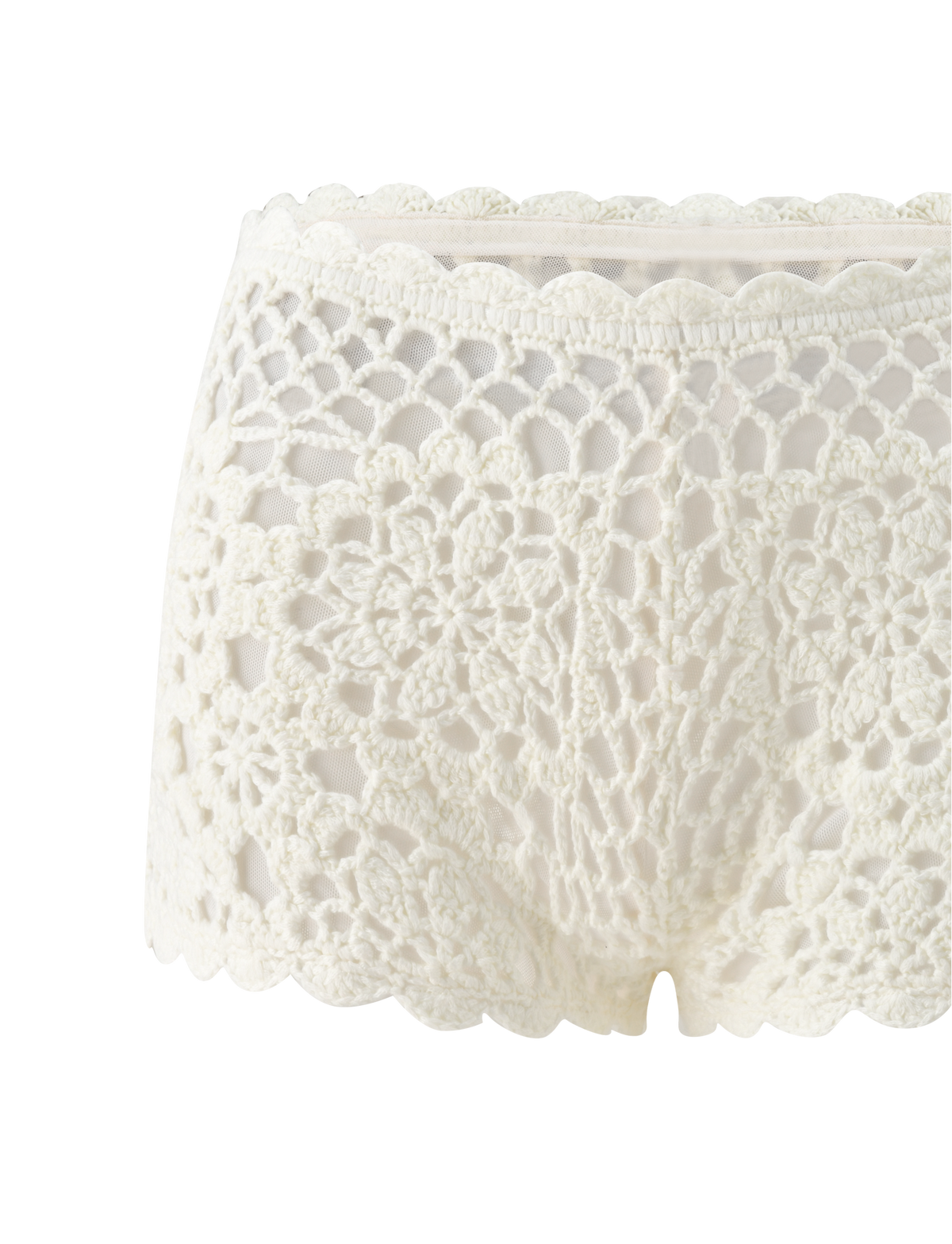 Tiger Mist Sasha Crochet Short in ivory, ghost mannequin detail view