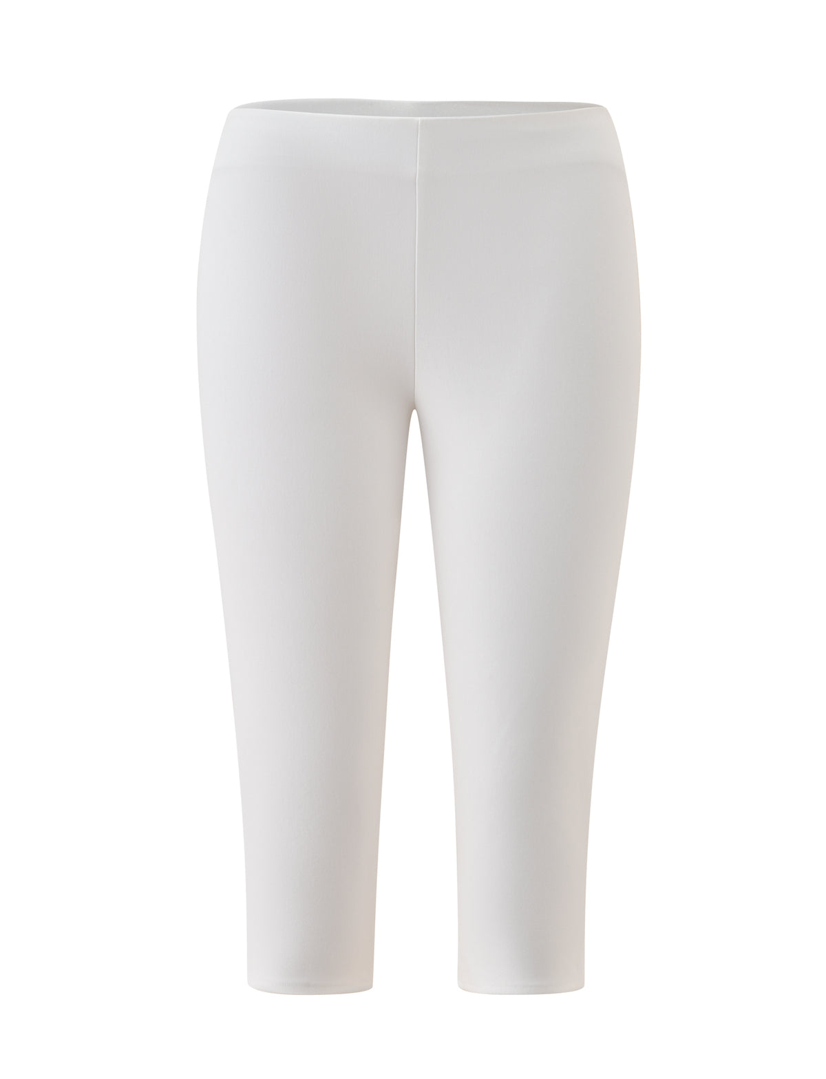 MOLLIE CAPRI - IVORY cream stretch ponte capri leggings with a high-rise waistband.