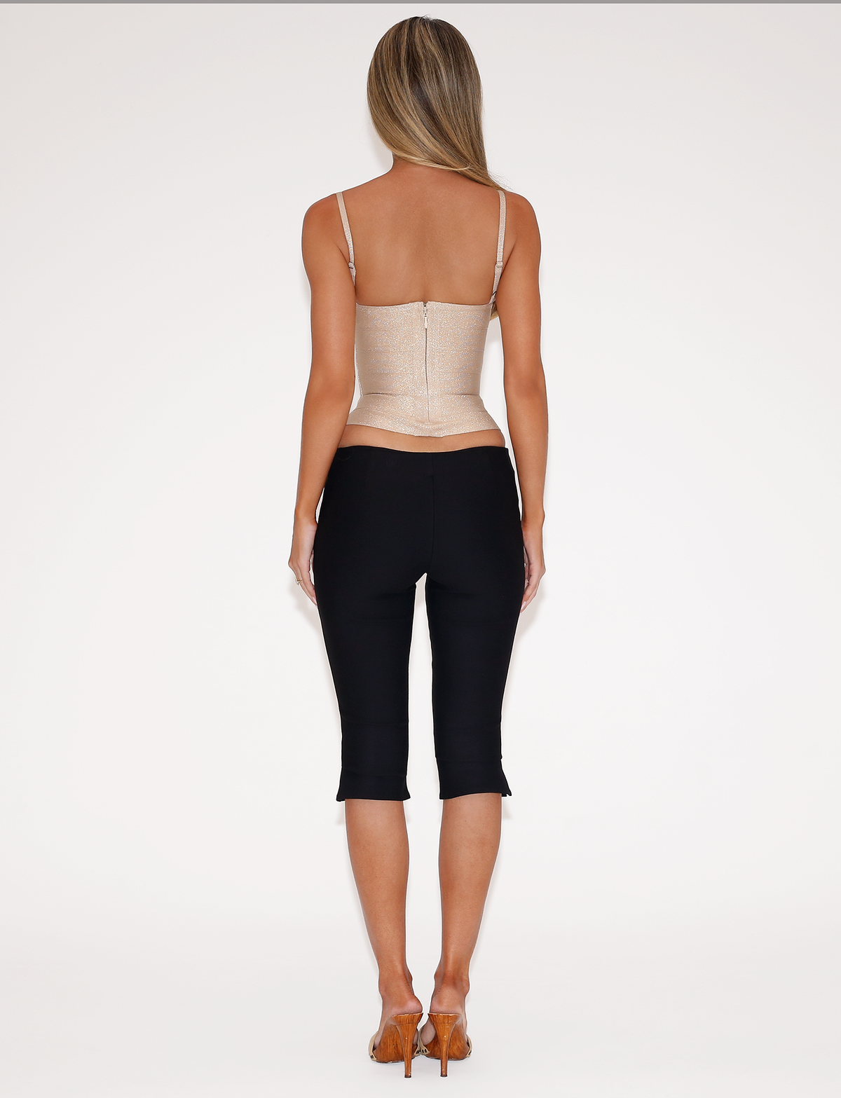 Tiger Mist Mollie Capri in Black on model, third angle