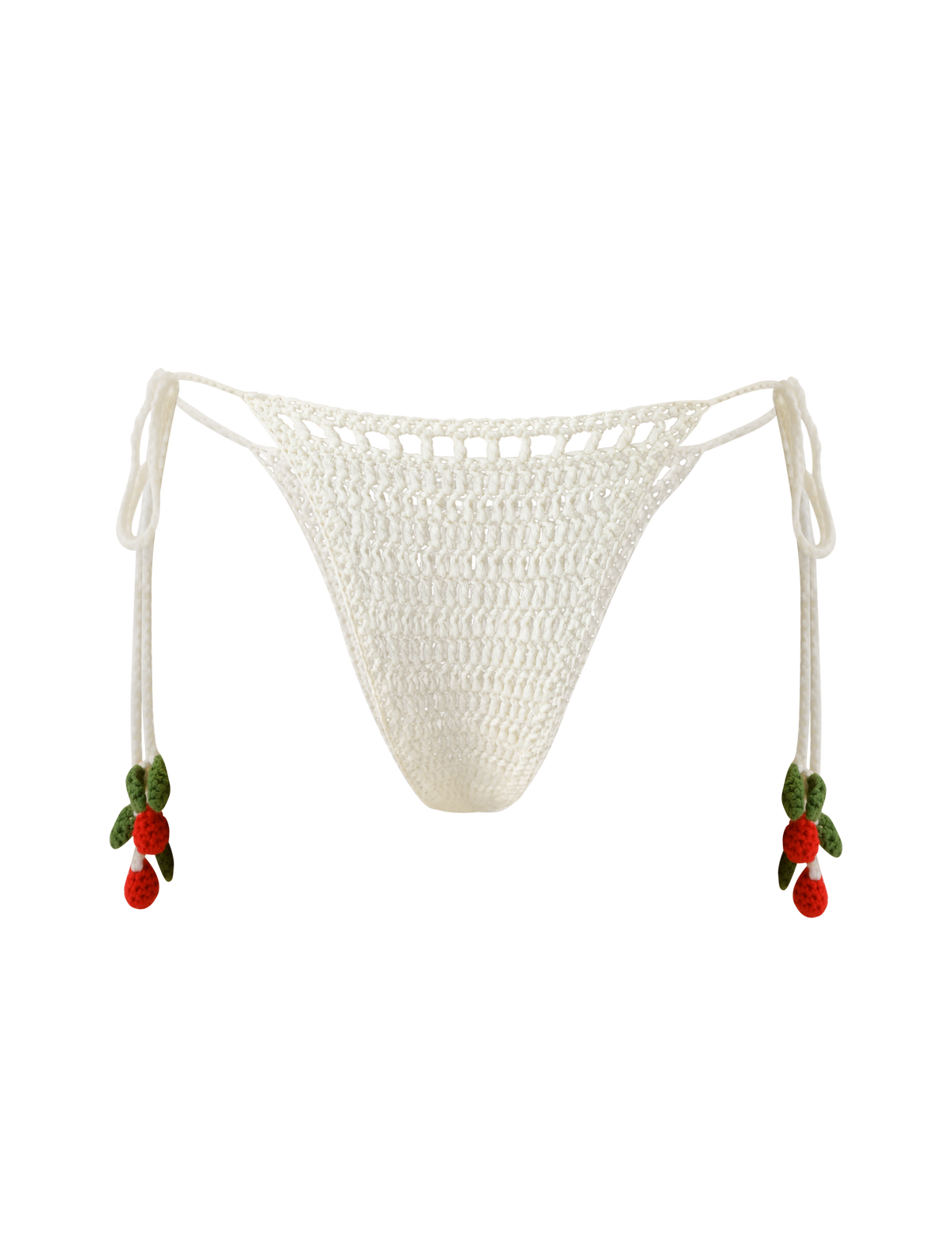 Tiger Mist Cherry Crochet Bikini Bottom in ivory, ghost mannequin back view