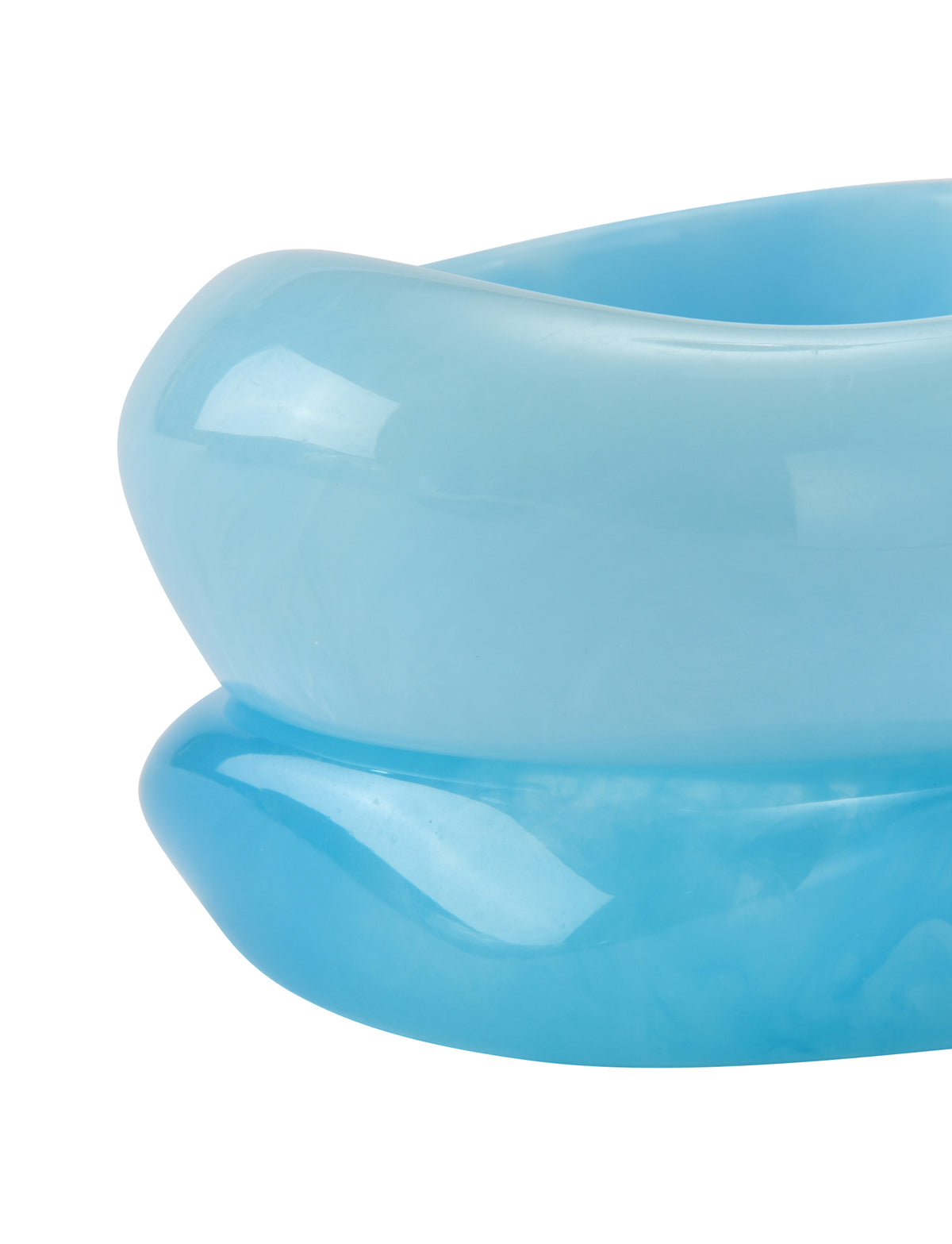 Two glossy, chunky acrylic blue bangles from TIGERMIST are stacked together, showcasing the MIKAH BANGLE SET - AQUA on a clean white background.