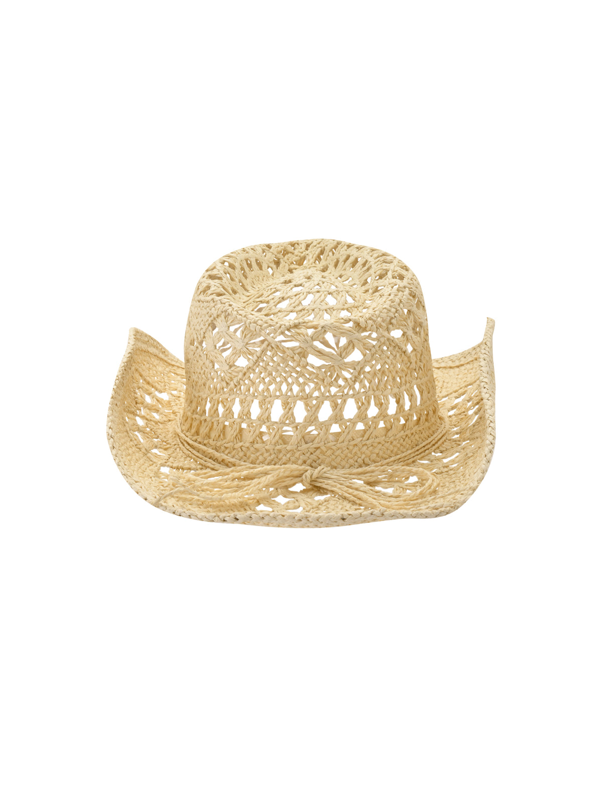 COPELAND COWBOY HAT - TAN in a tan straw open-weave design, featuring a braided hatband and a one-size fit.