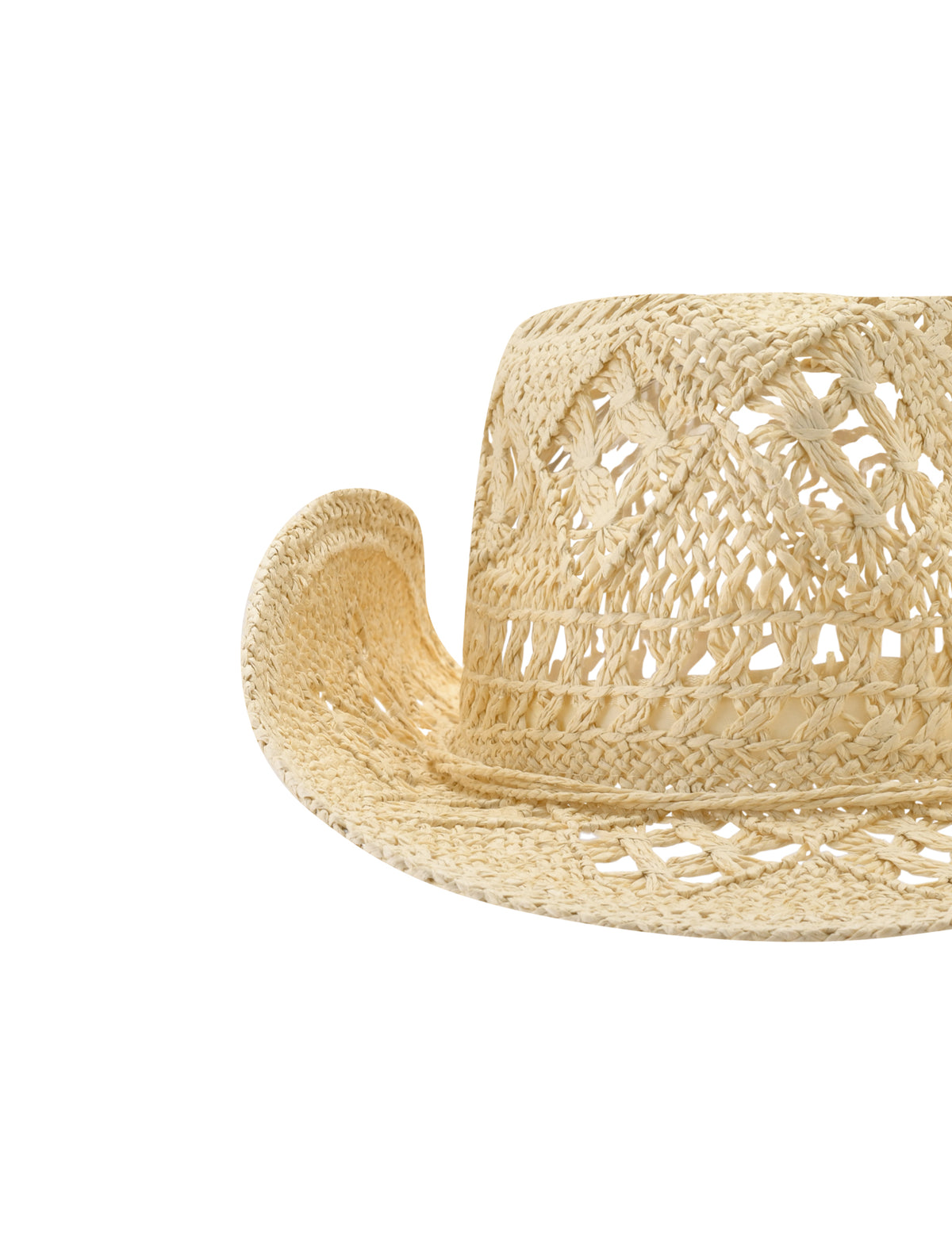 A tan COPELAND COWBOY HAT - TAN featuring a straw diamond-patterned crown.