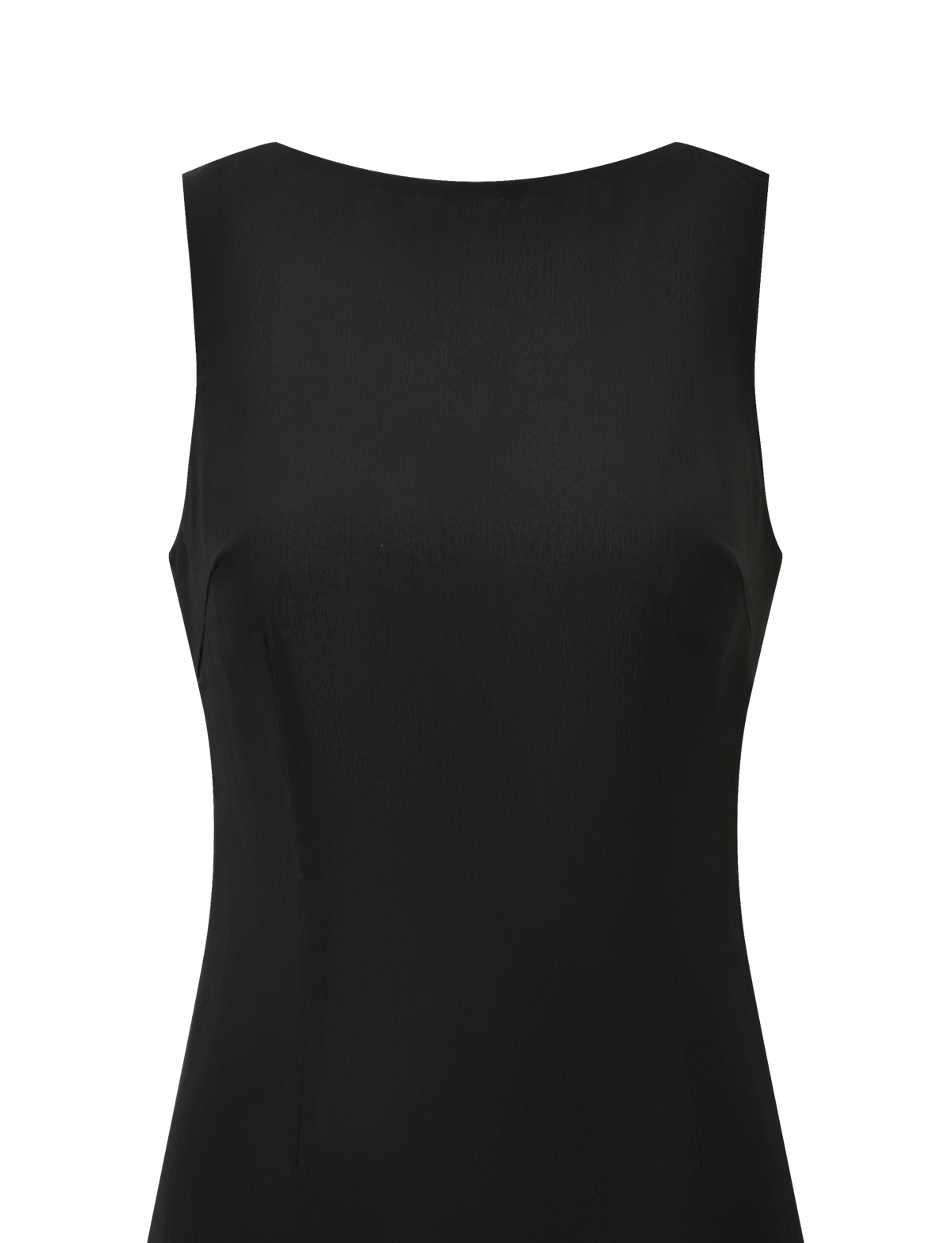The KAELIE MINI DRESS by TIGERMIST is a sleeveless black dress with a boat neckline, shown front-facing on a plain white background. Its simple, fitted silhouette has no visible embellishments.