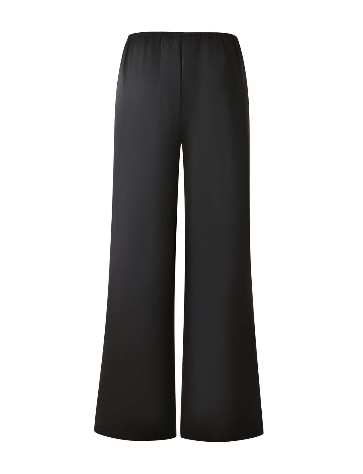 MAURA PANT - BLACK: black satin wide-leg pants with an elasticized, adjustable waistband.