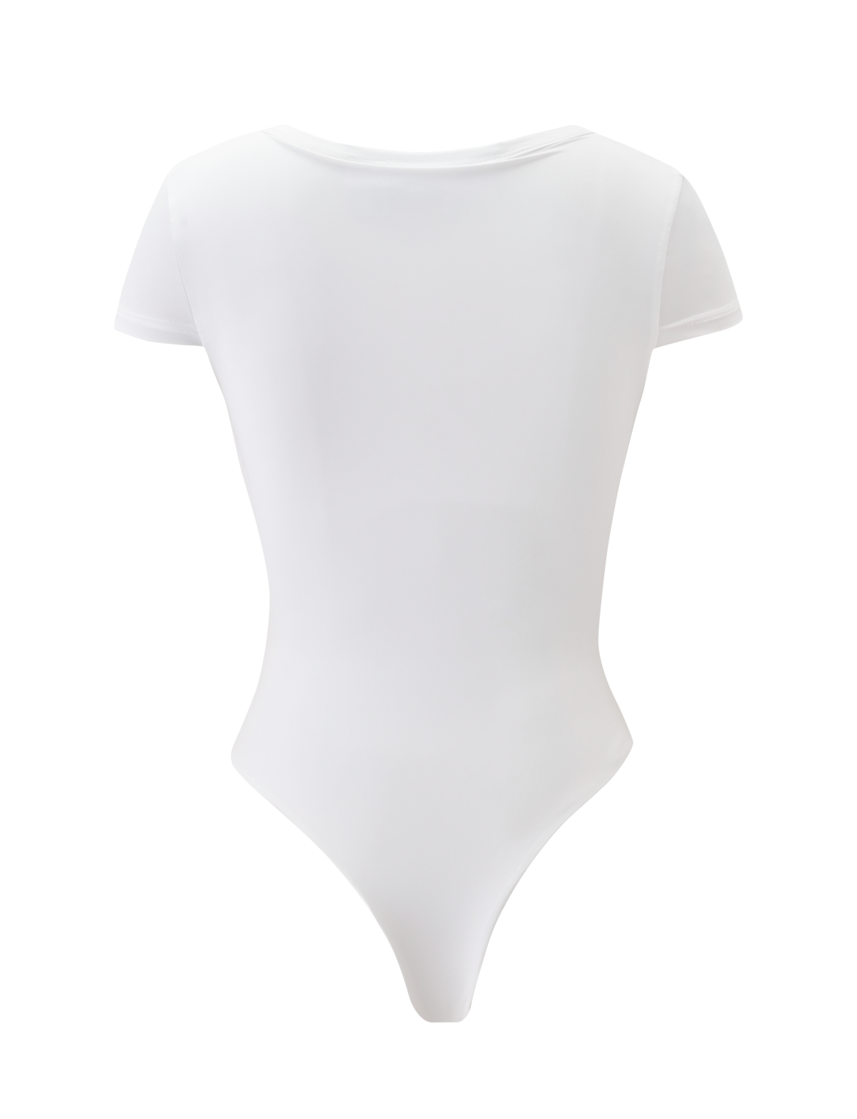 The CL - JAXX BODYSUIT by Tiger Mist is a plain white short-sleeve bodysuit with a crew neckline and a seamless, fitted design, shown from the back.