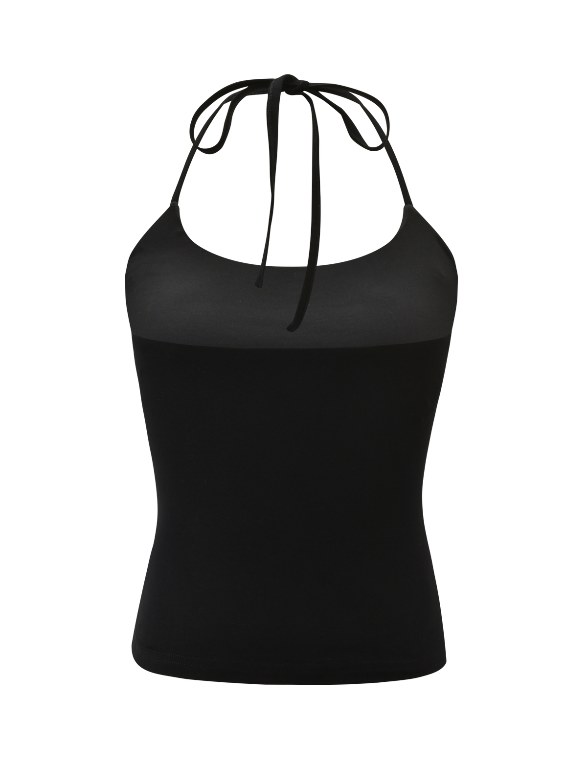 The TIGERMIST PIPPA TOP - BLACK is a halter neck tank with a scoop neckline and thin back-tie straps, shown against a white background.