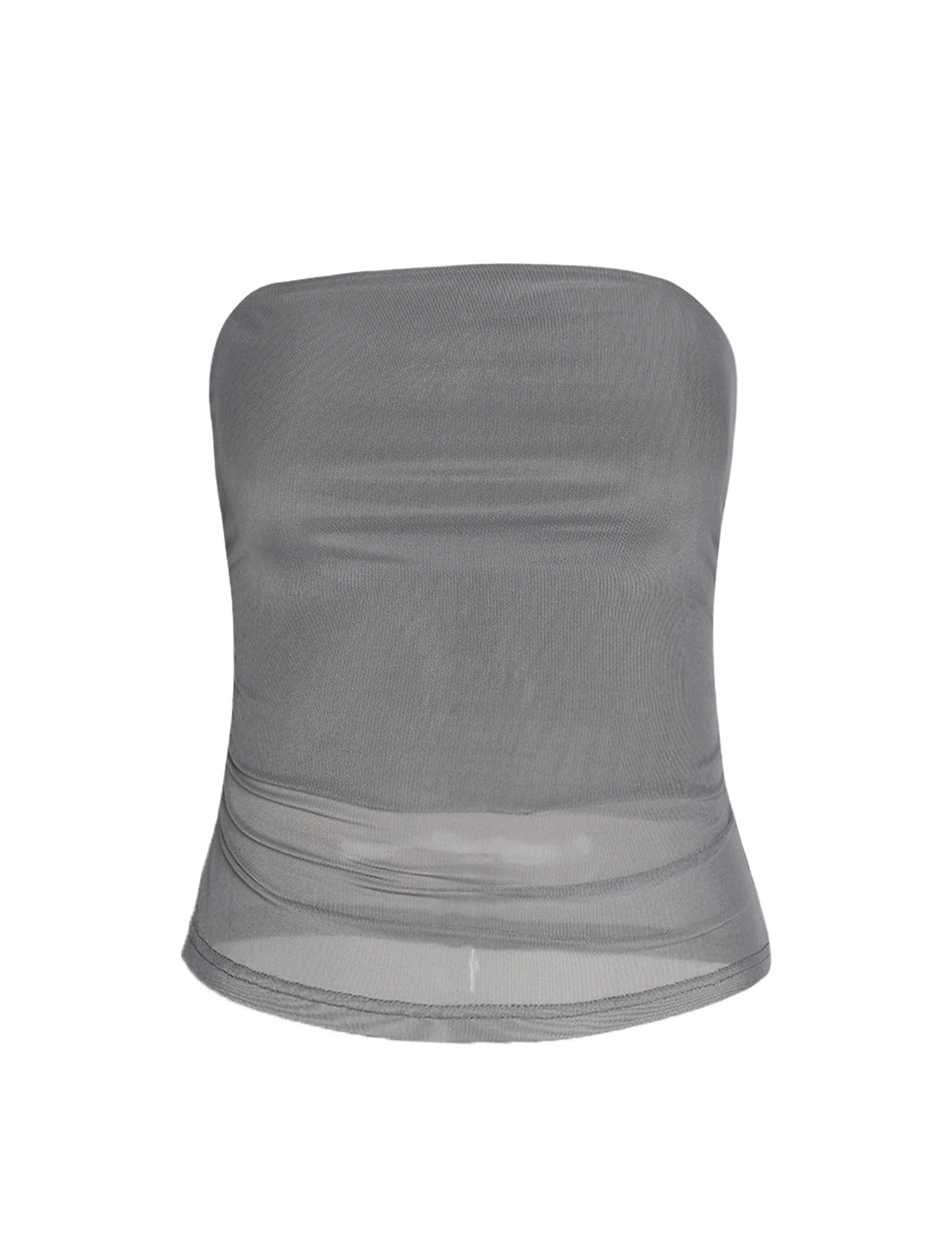 The HARRIETT TUBE TOP - GREY from TIGERMIST is showcased against a plain white background. This strapless top features a simple design that highlights its lightweight, sheer fabric.