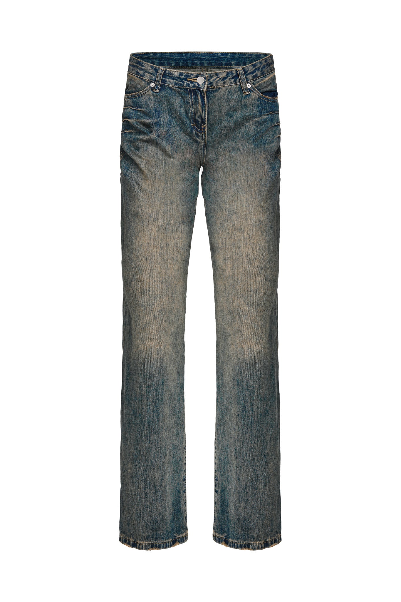 The I.AM.GIA DYLAN JEAN in blue denim features a classic vintage straight-leg cut, subtle thigh fading, and standard pockets, shown against a plain white background.