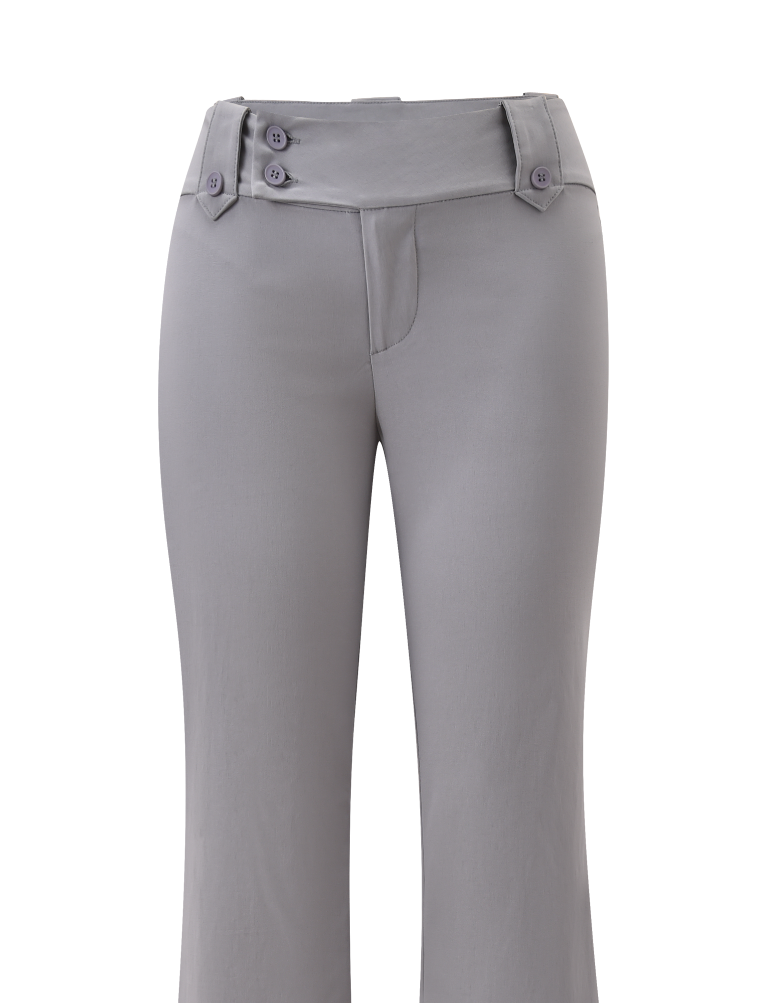 TIGERMIST's KITTIE PANT - FROST GREY for women features stretch suiting fabric, a double-button waistband, and a wide-leg cut, shown against a plain white background.