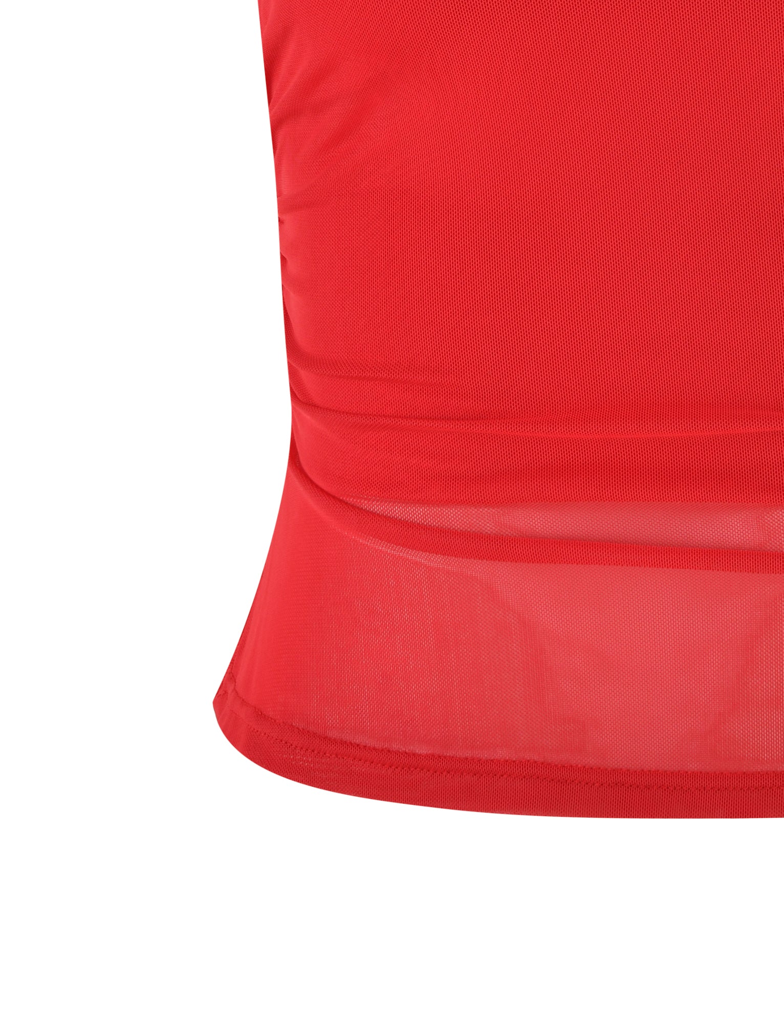 Close-up of the HARRIETT TUBE TOP - RED from TIGERMIST, showcasing its fitted bodice and slightly flared hem. The fabric appears smooth with a subtle sheen.