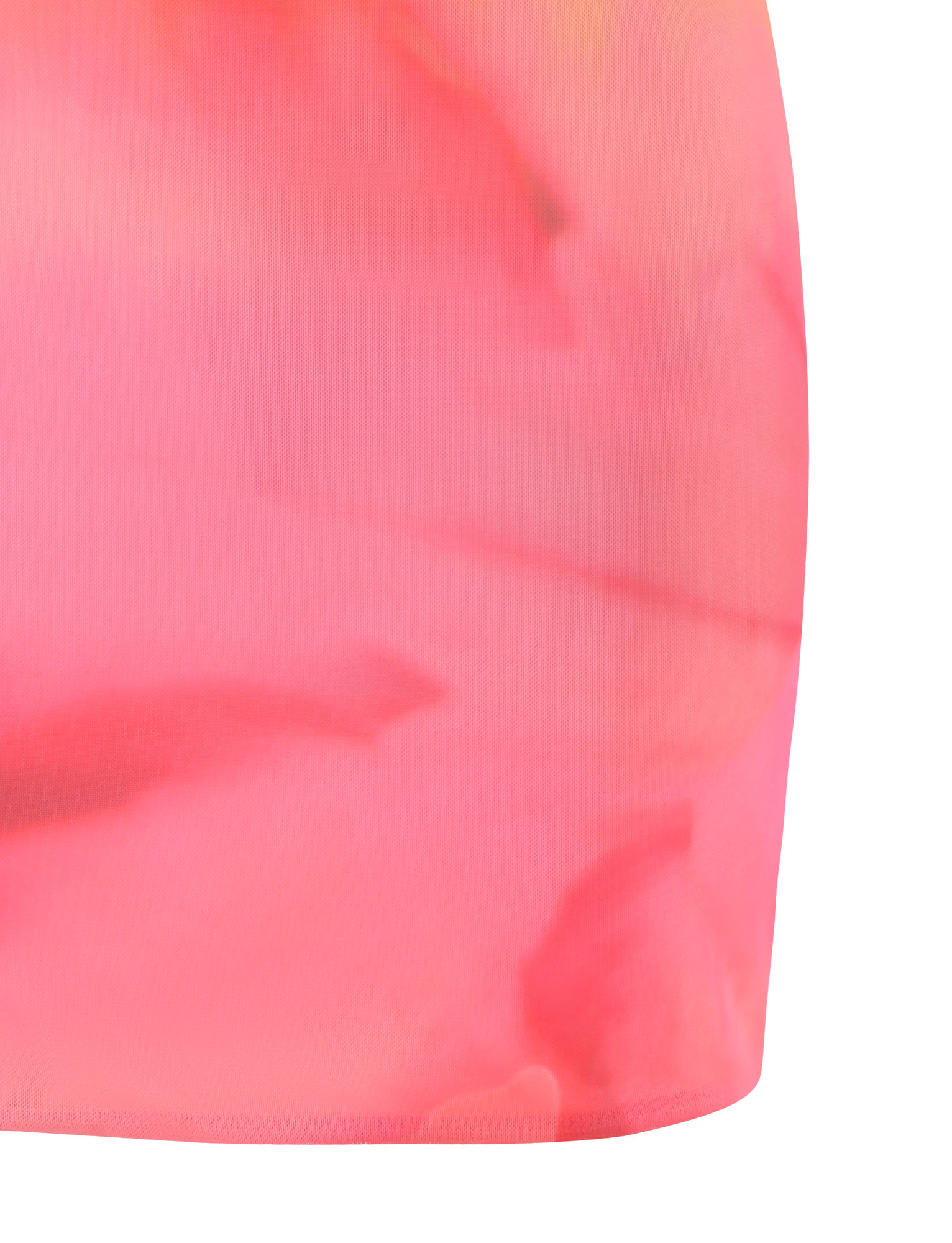 A close-up of the TIGERMIST CHER MINI DRESS in Pink Macro Floral: Pink Hibiscus shows a soft, abstract pink and coral watercolor pattern—ideal for a chic bodycon look.