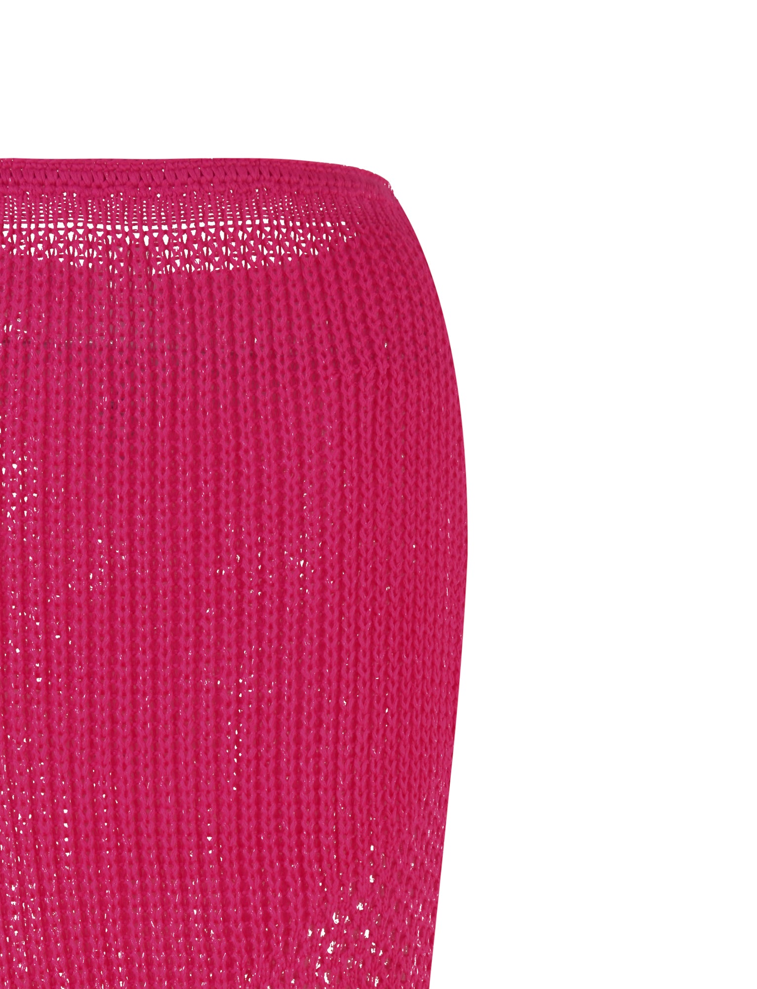 A close-up of the MACAULEY SKIRT - PINK from TIGERMIST showcases a bright hot pink, translucent cylindrical object with a textured, woven surface reminiscent of Tiger Mist designs. The material appears lightweight and flexible, allowing some light to pass through it.