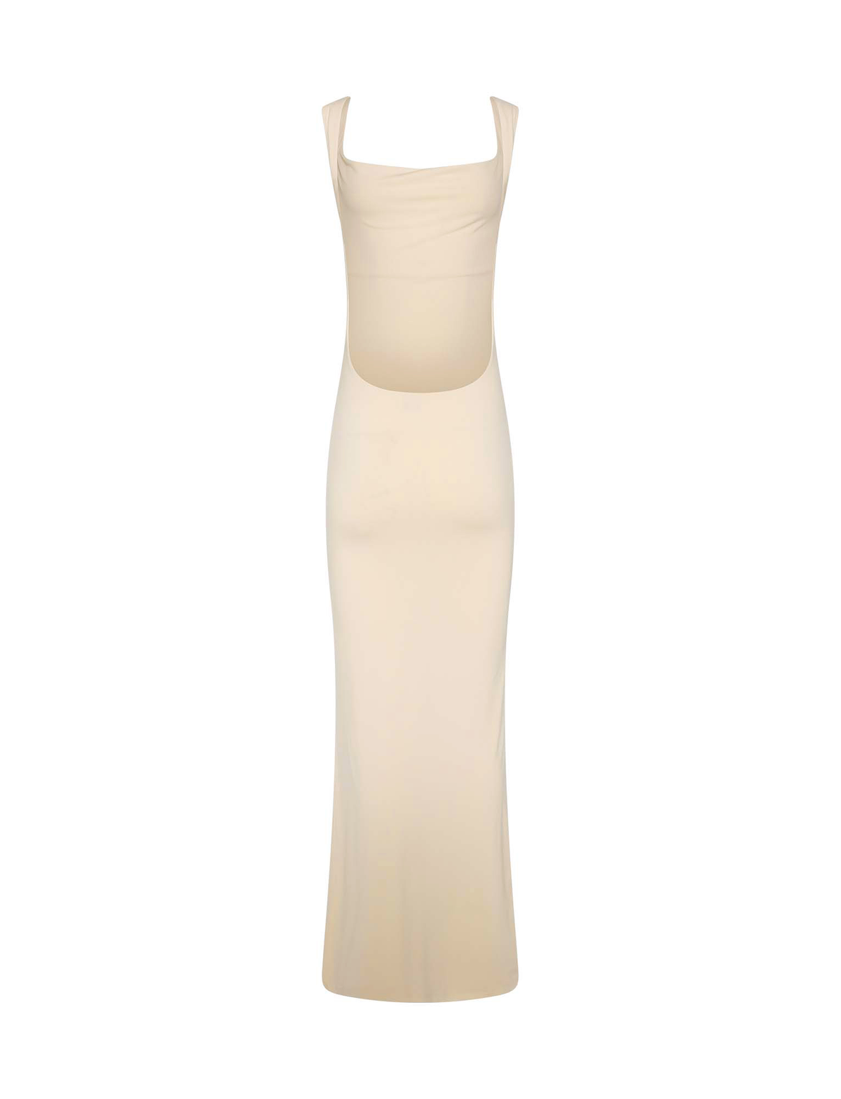 The TIGERMIST MORANA DRESS - YELLOW : BUTTER is a sleeveless, bodycon maxi dress in a butter yellow shade, featuring a square neckline and midriff cutout, displayed on a plain white background.