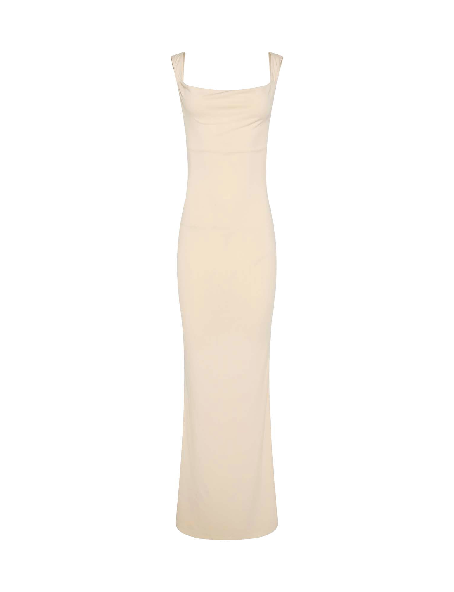 A sleeveless, bodycon fit TIGERMIST Morana Dress in yellow butter with a square neckline and smooth, plain fabric design.