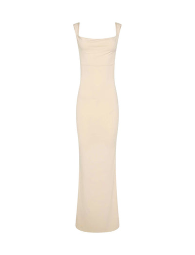 A sleeveless, bodycon fit TIGERMIST Morana Dress in yellow butter with a square neckline and smooth, plain fabric design.