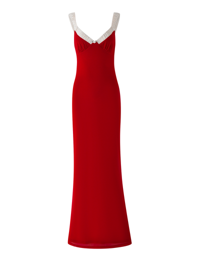 The TIGERMIST AMARAN MAXI DRESS - RED : BURGUNDY is a sleeveless, floor-length bodycon dress with wide white straps, shown against a plain white background.