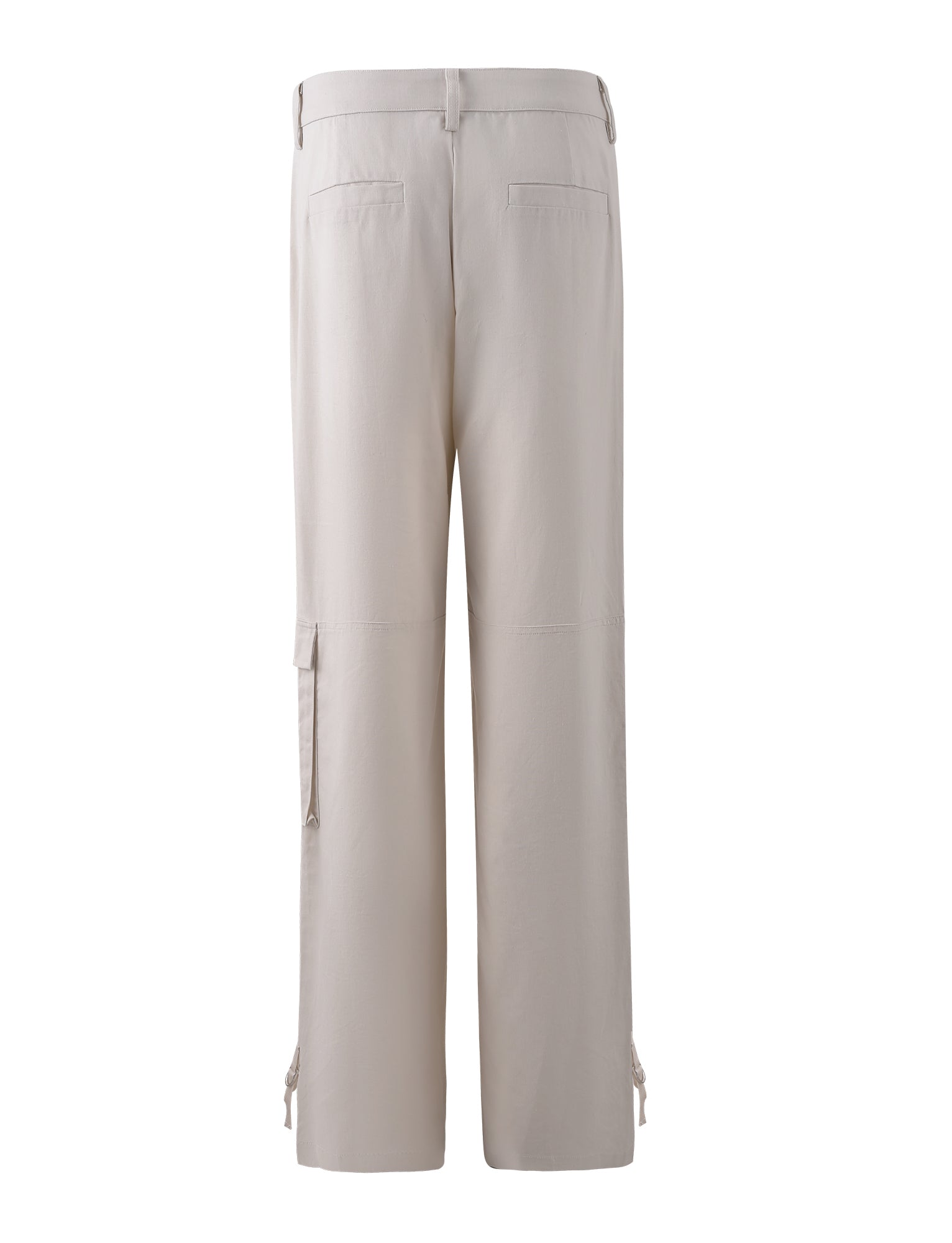 Back view of the KAYA PANT - WHITE : CREAM from TIGERMIST. The pants feature two back pockets and additional side pockets on the legs, with lightweight fabric suitable for casual wear.