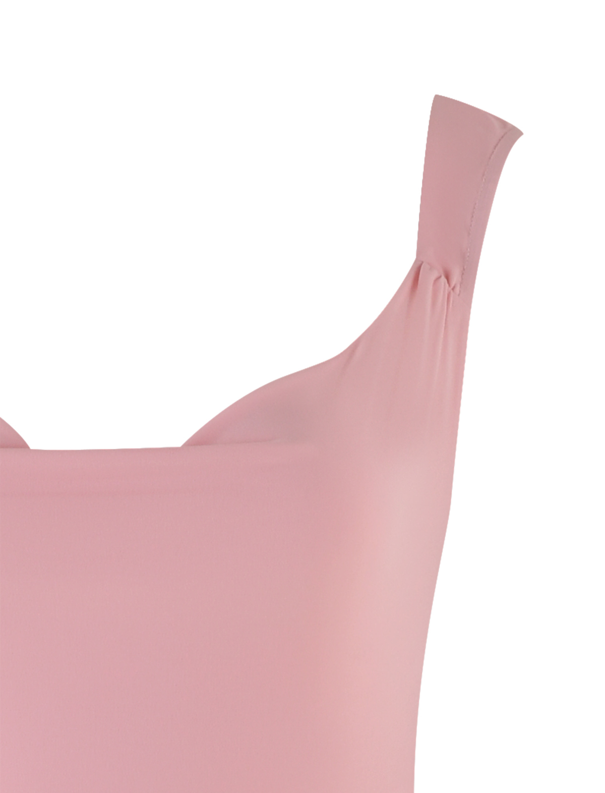 Close-up of the TIGERMIST ZITA DRESS - PINK : BABY PINK, a sleeveless style with thick straps and a straight neckline, highlighting its elegant bodycon silhouette.