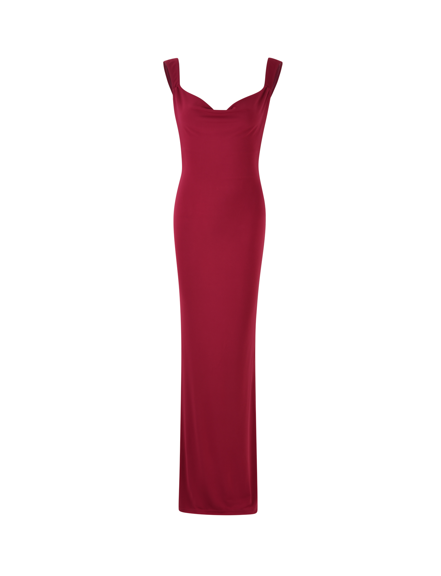 Sleeveless ZITA DRESS - RED : SALSA : DEEP RED by TIGERMIST, floor-length with wide straps, softly draped neckline, and satin bow, shown on a white background.